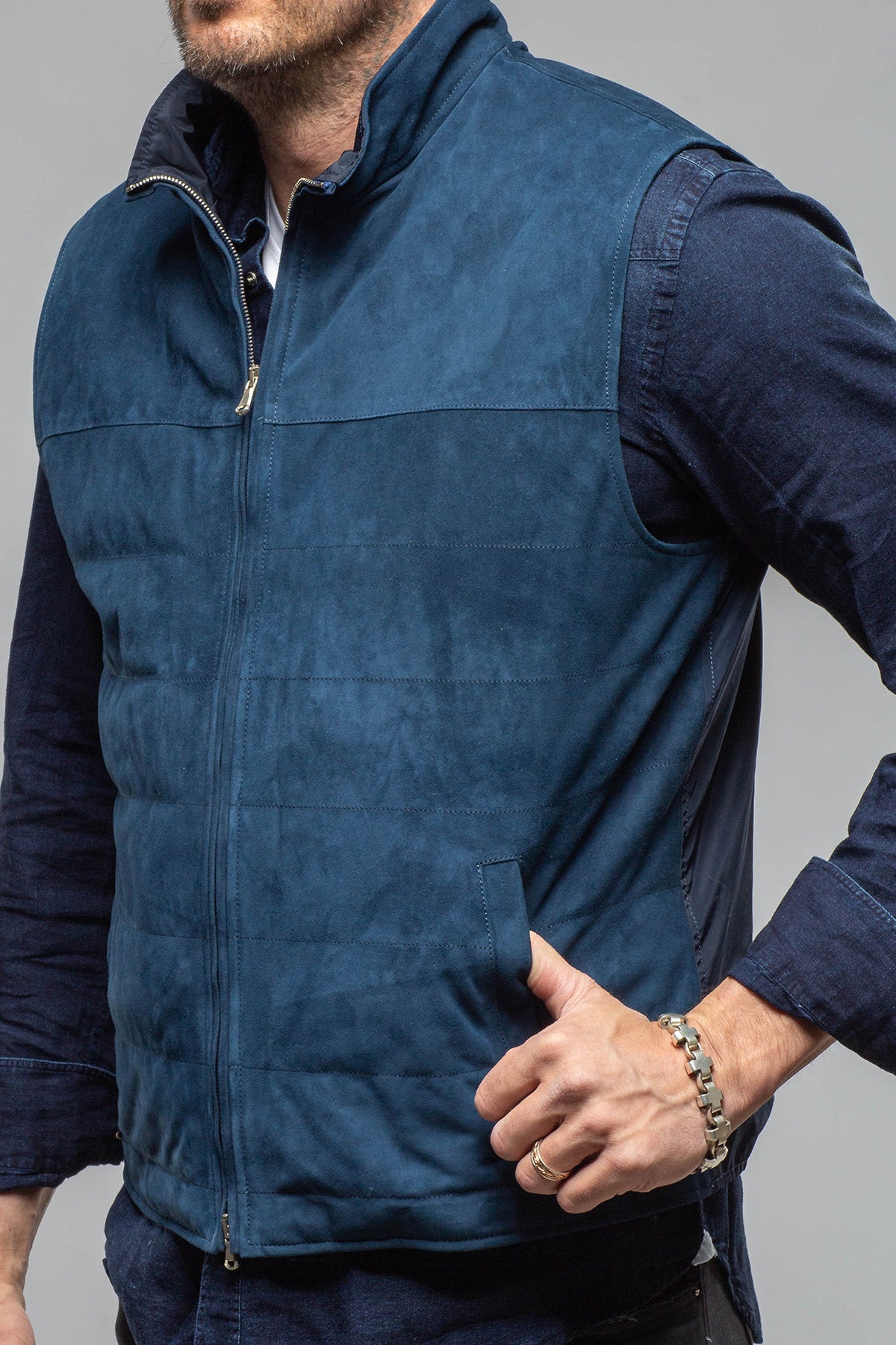 Riley Vest In Navy | Samples - Mens - Outerwear - Leather | Axel's Florence Collection