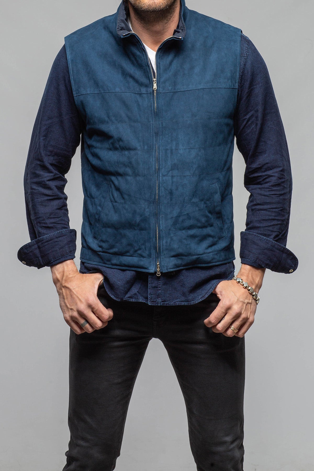Axel's Florence Collection Riley Vest In Navy Samples - Mens - Outerwear - Leather