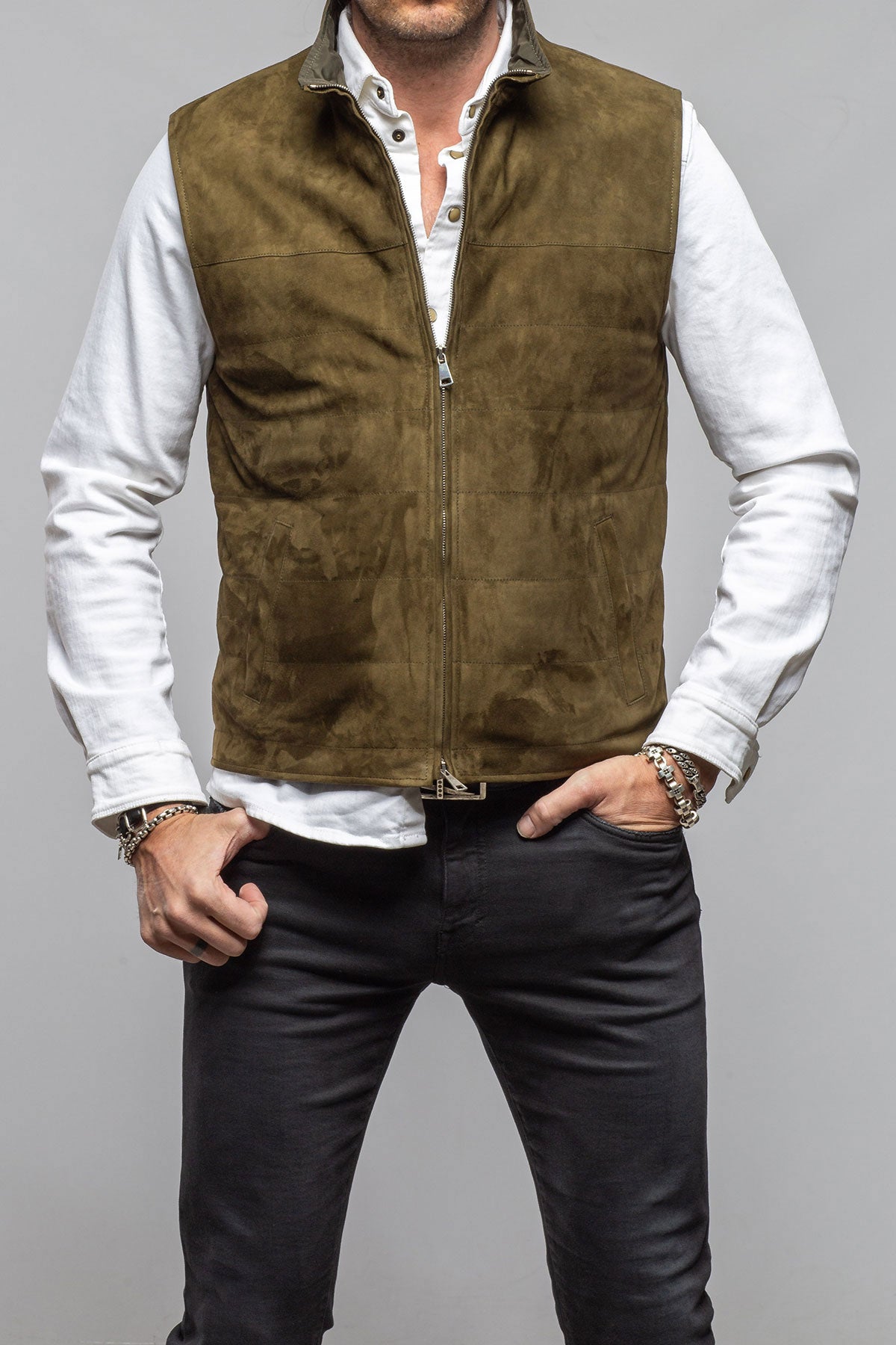 Axel's Florence Collection Riley Vest In Verde Samples - Mens - Outerwear - Leather