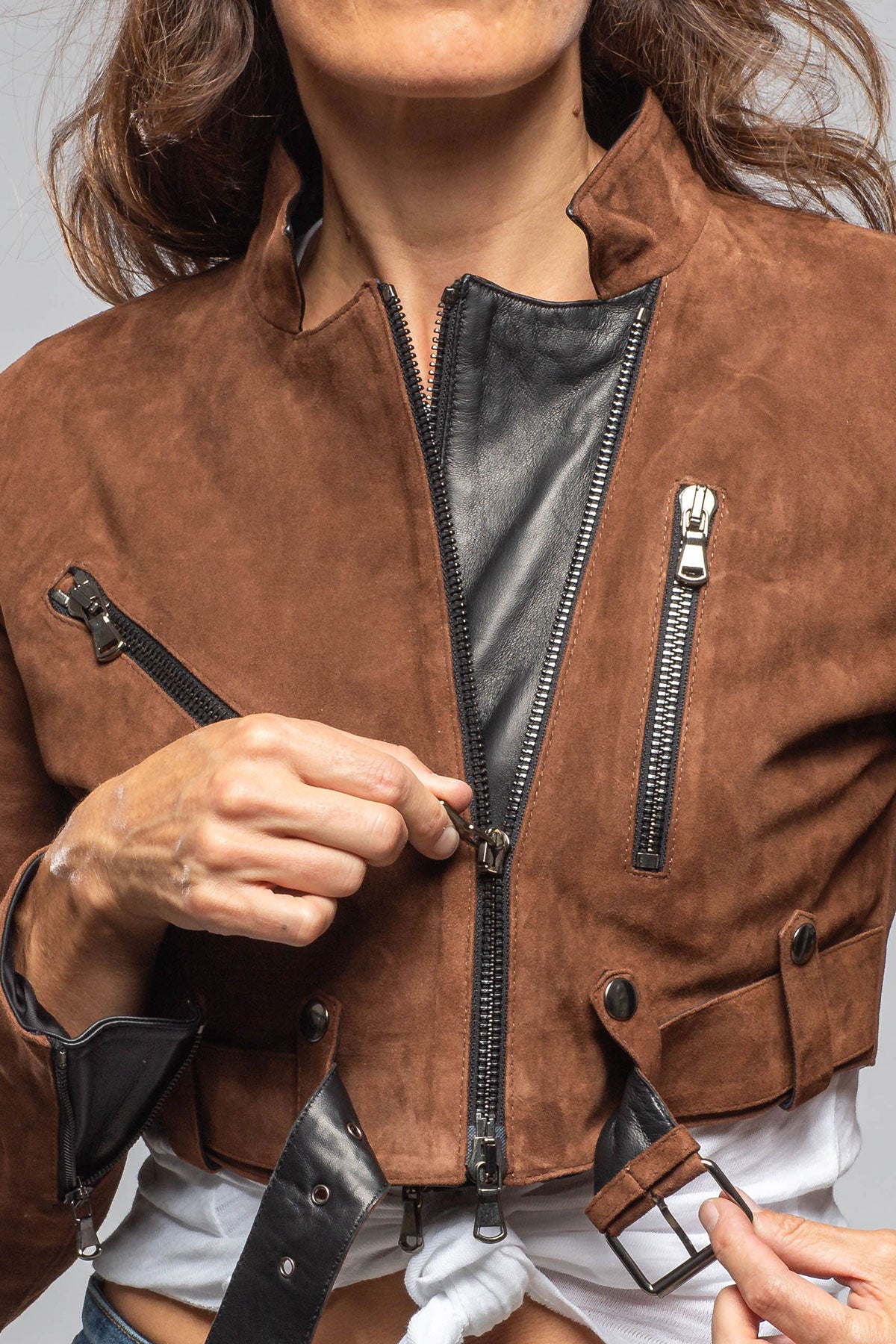 Axel's Florence Collection | Stacy Cropped Side Zip In Chestnut & Black | Ladies - Outerwear - Leather