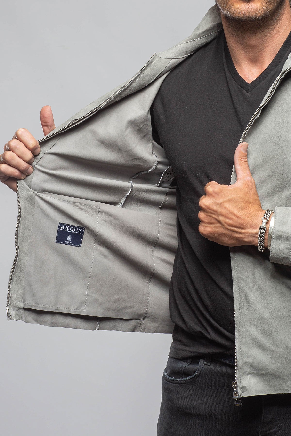 Axel's Florence Collection The Don II Suede Zip Jacket In Grey Mens - Outerwear - Leather