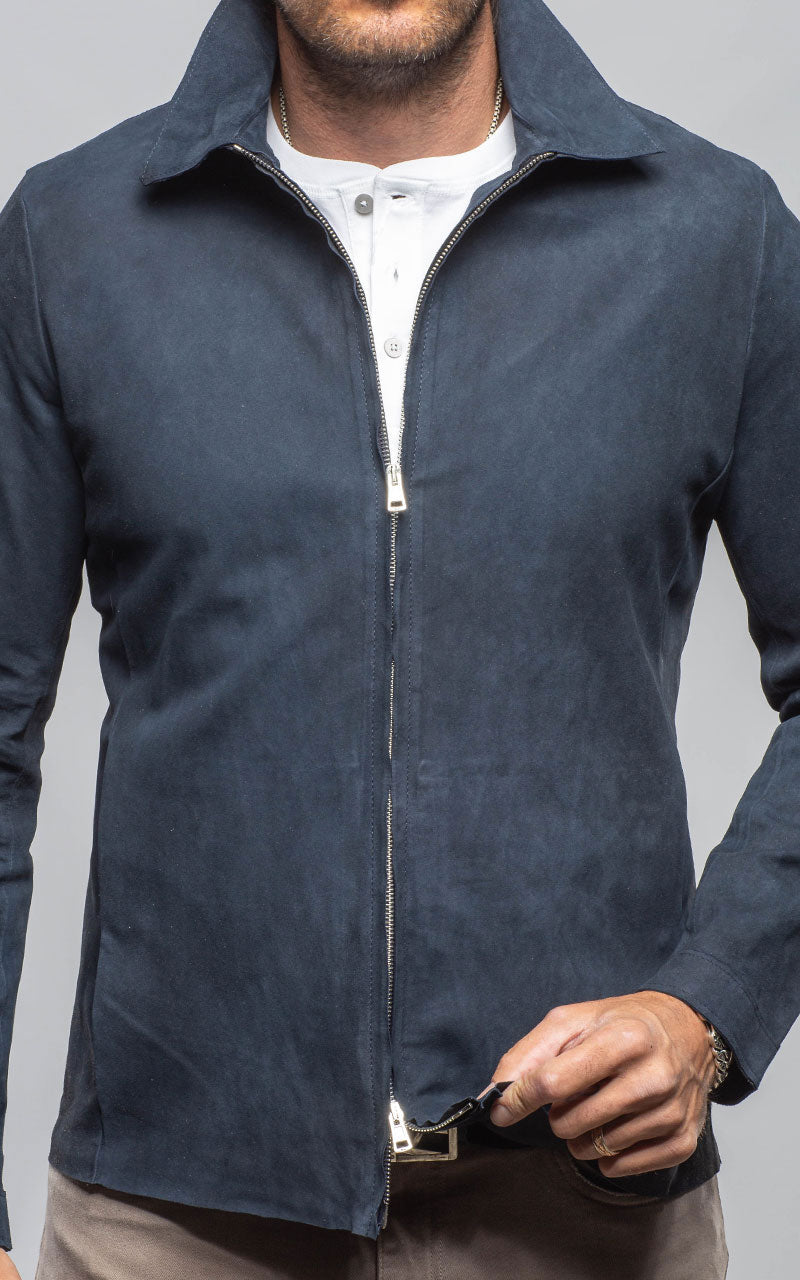 Axel's Florence Collection The Don II Suede Zip Jacket In Navy Mens - Outerwear - Leather