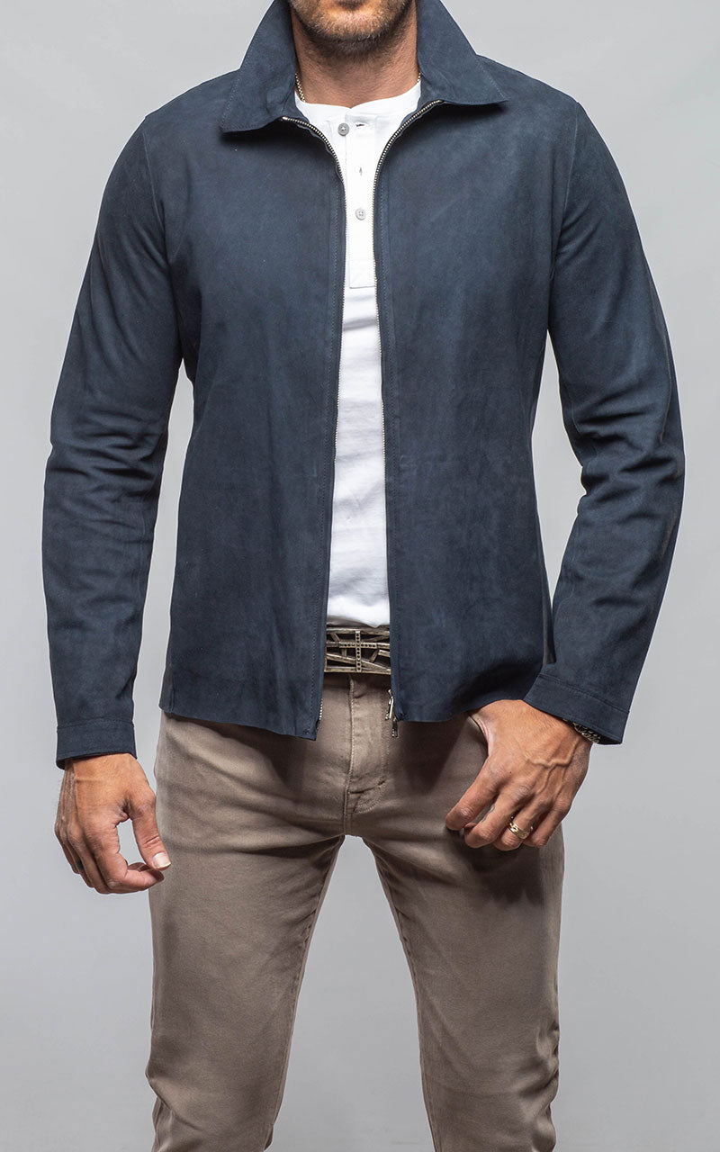 Axel's Florence Collection The Don II Suede Zip Jacket In Navy Mens - Outerwear - Leather