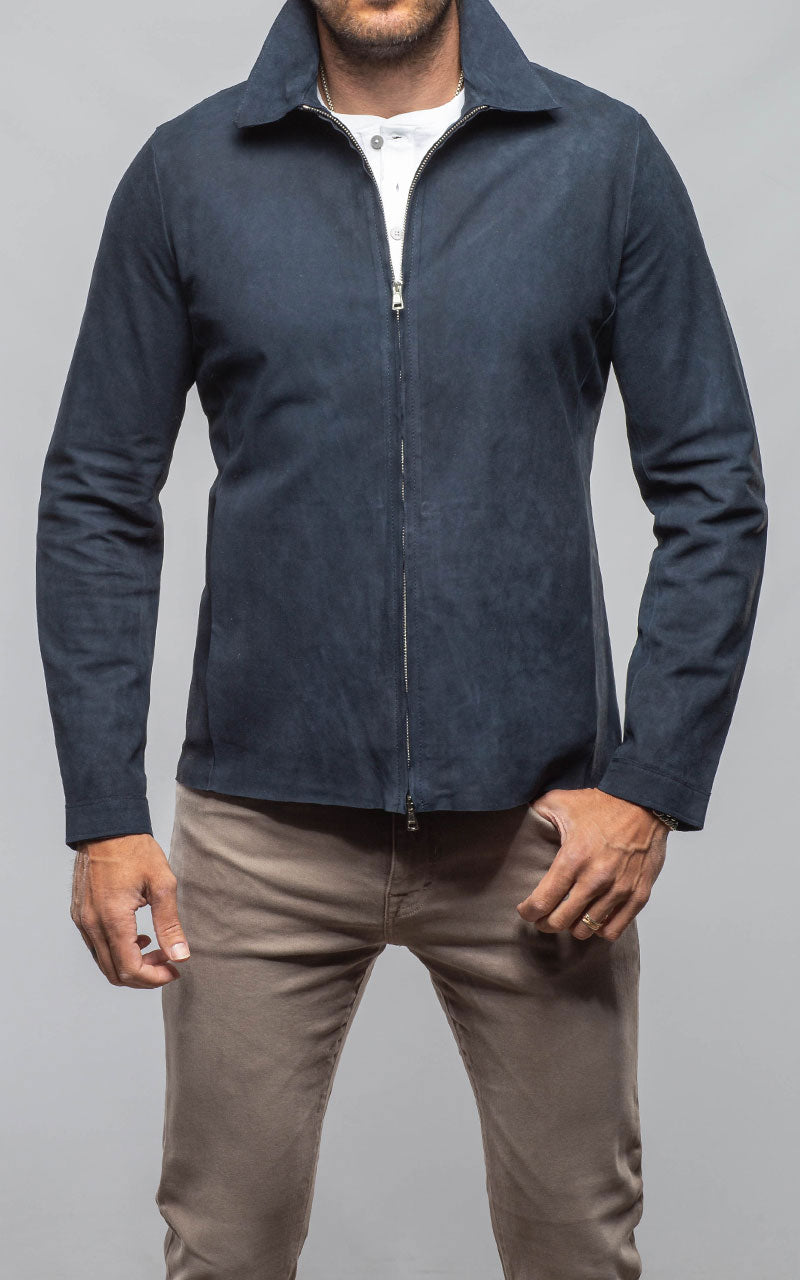 Axel's Florence Collection The Don II Suede Zip Jacket In Navy Mens - Outerwear - Leather