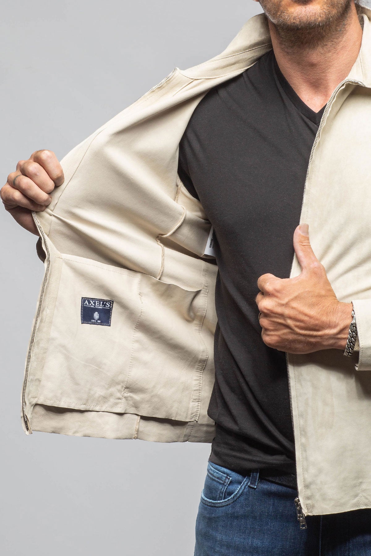 Axel's Florence Collection The Don II Suede Zip Jacket In Taupe Mens - Outerwear - Leather