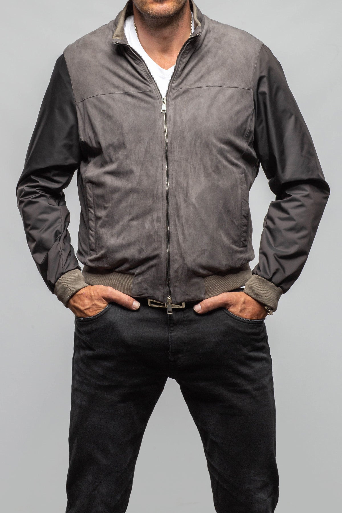 Axel's Florence Collection Townsend Hybrid Jacket In Grey Samples - Mens - Outerwear - Leather