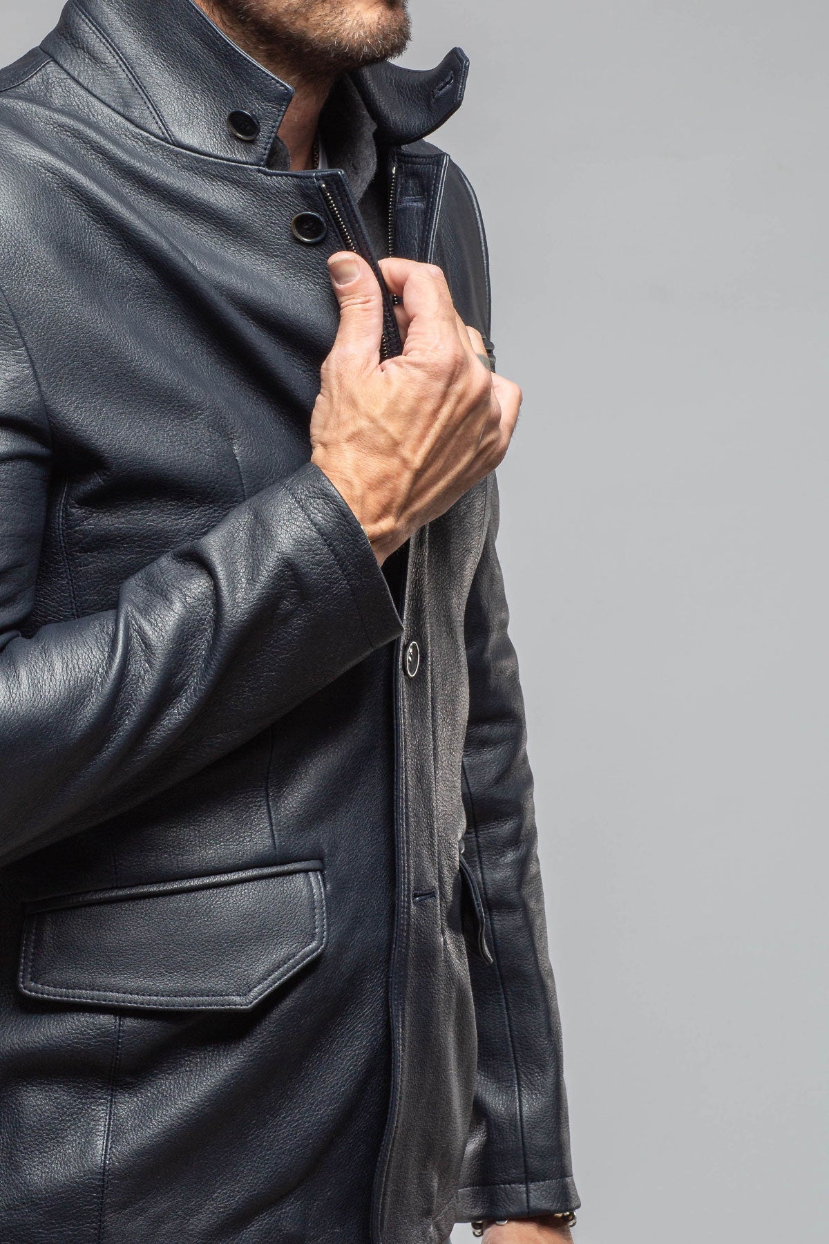 Venice Deerskin Jacket In Blue | Mens - Outerwear - Leather | Axel's Florence Collection