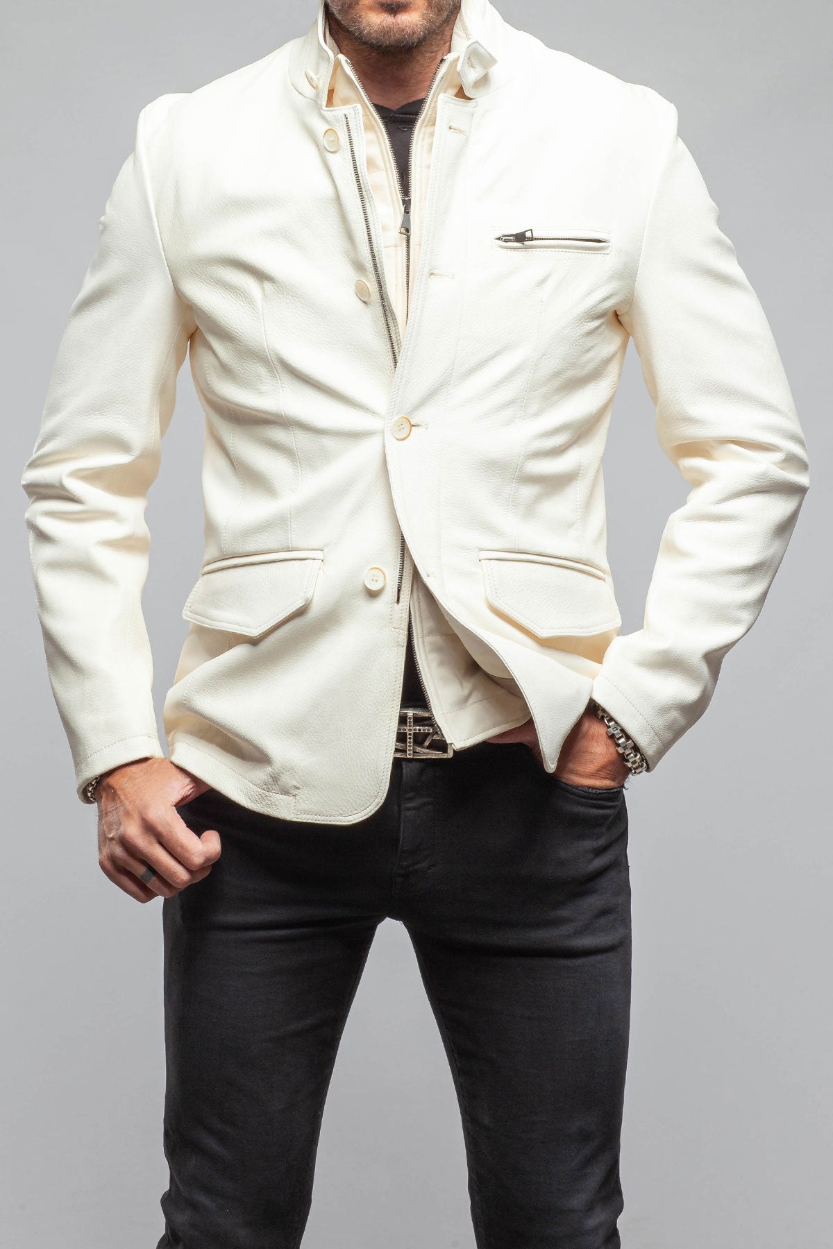 Axel's Florence Collection Venice Deerskin Jacket In White Mens - Outerwear - Leather