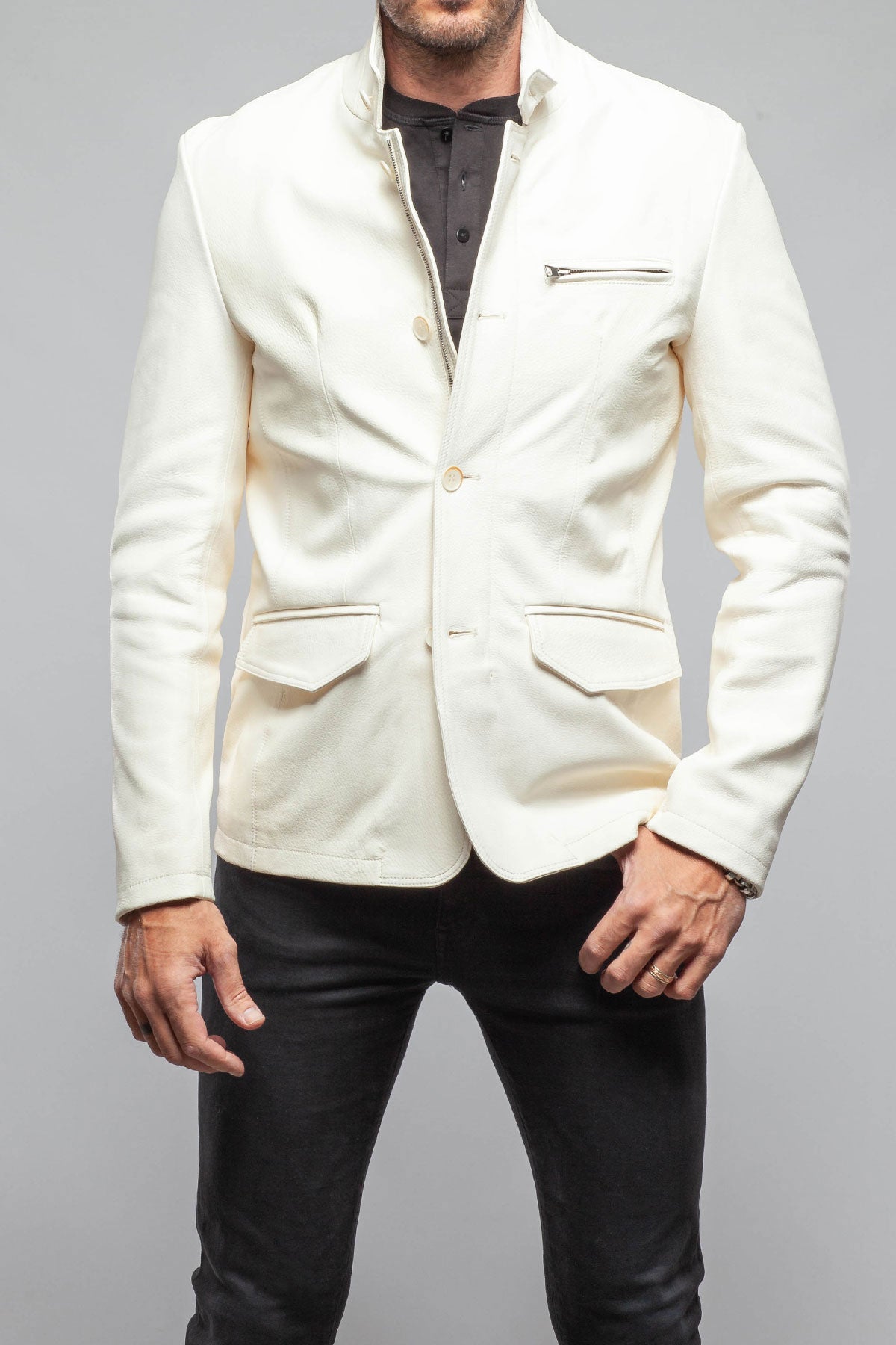 Axel's Florence Collection Venice Deerskin Jacket In White Mens - Outerwear - Leather