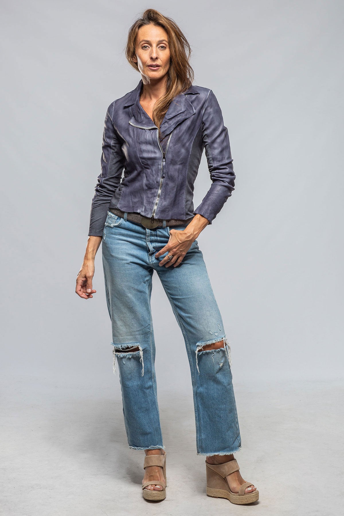 Axel's Natalia Lightweight Leather Jacket In Deep Blue Ladies - Outerwear - Leather