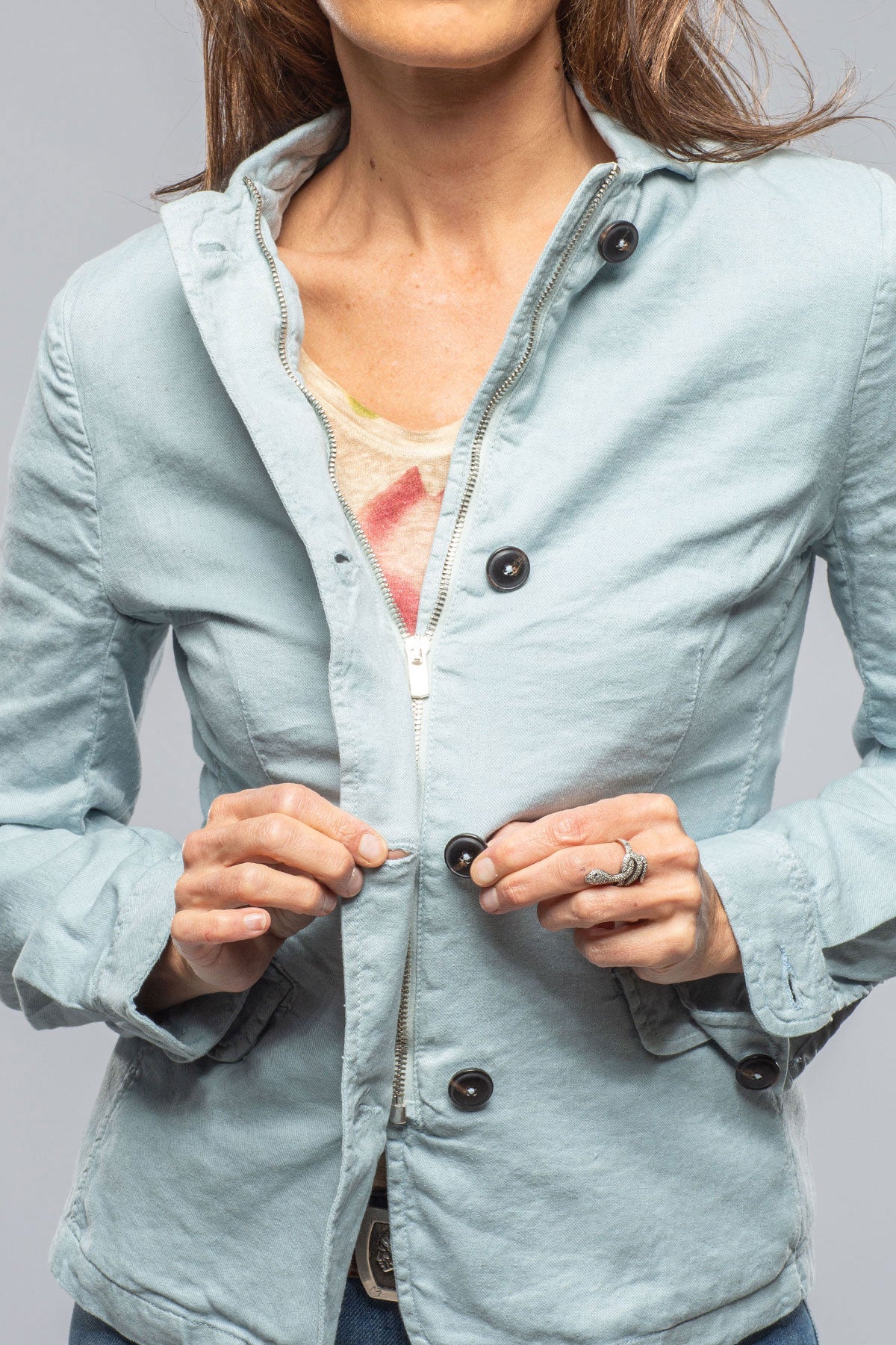 Axel's Premium Denim Chama Cotton Linen Washed Blazer Jacket In Blue Ice Ladies - Outerwear - Lightweight