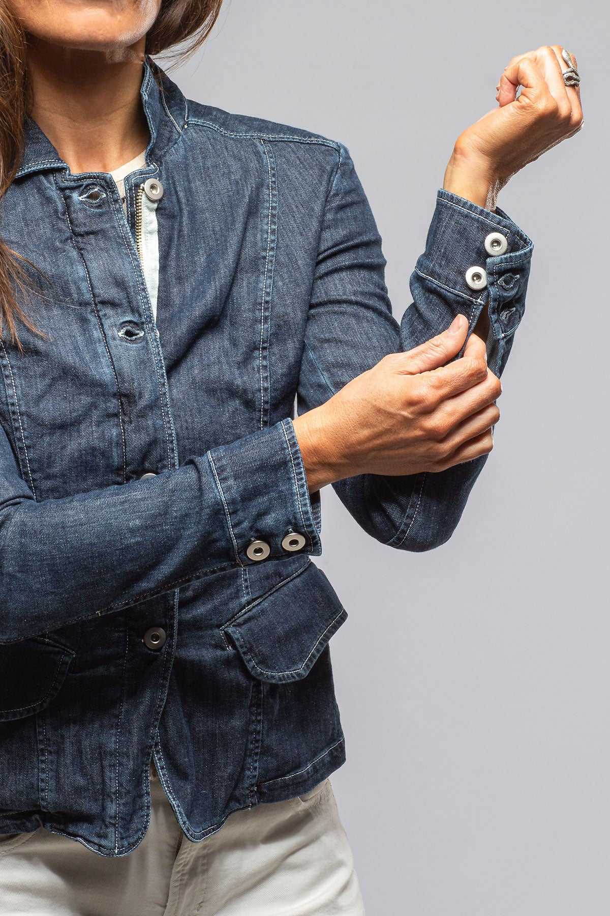 Axel's Premium Denim Evelyn Chambray Blazer In Midnight Ladies - Outerwear - Lightweight