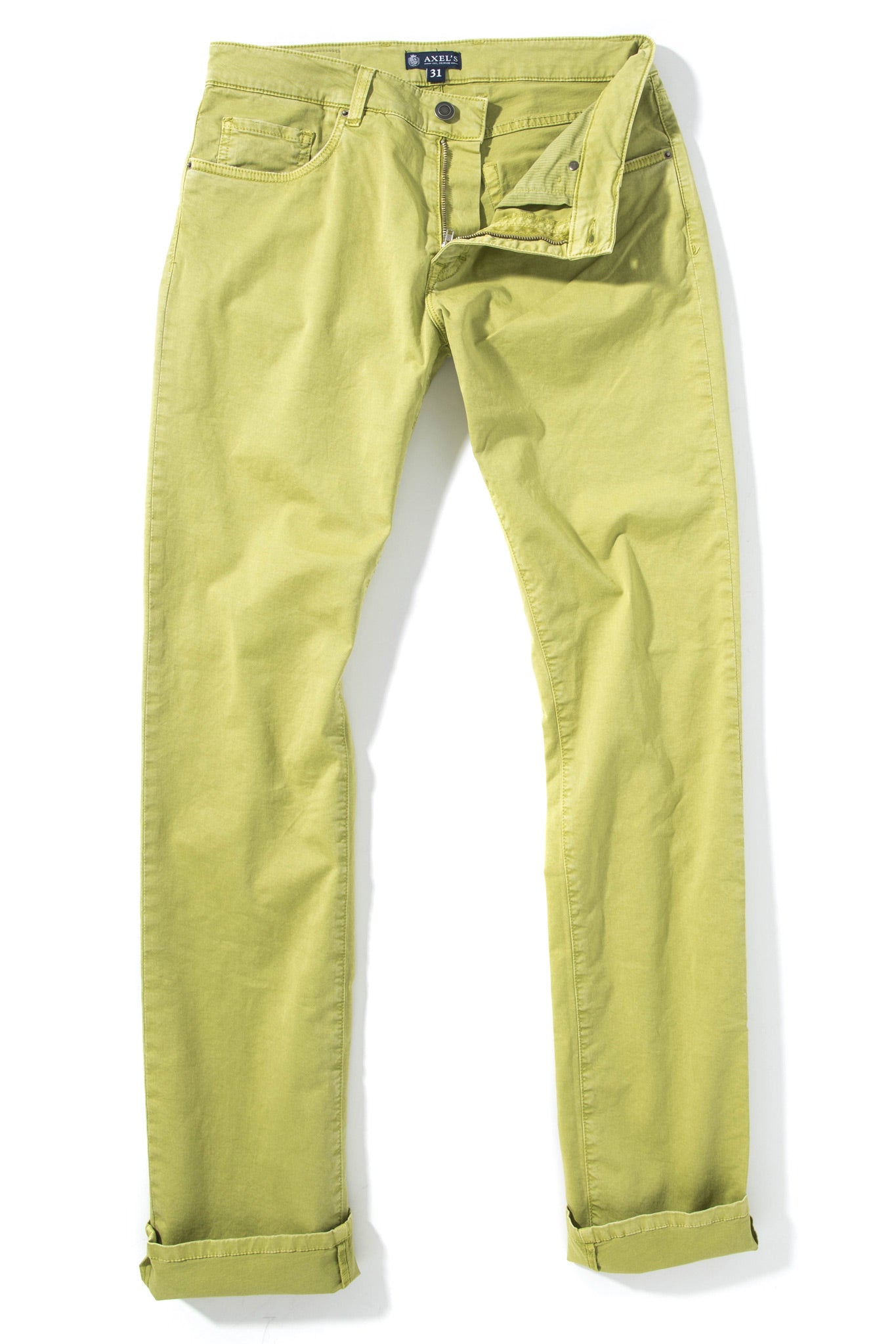 Axel's Premium Denim Flagstaff Stretch Cotton Twill in Lime Mens - Pants - 5 Pocket