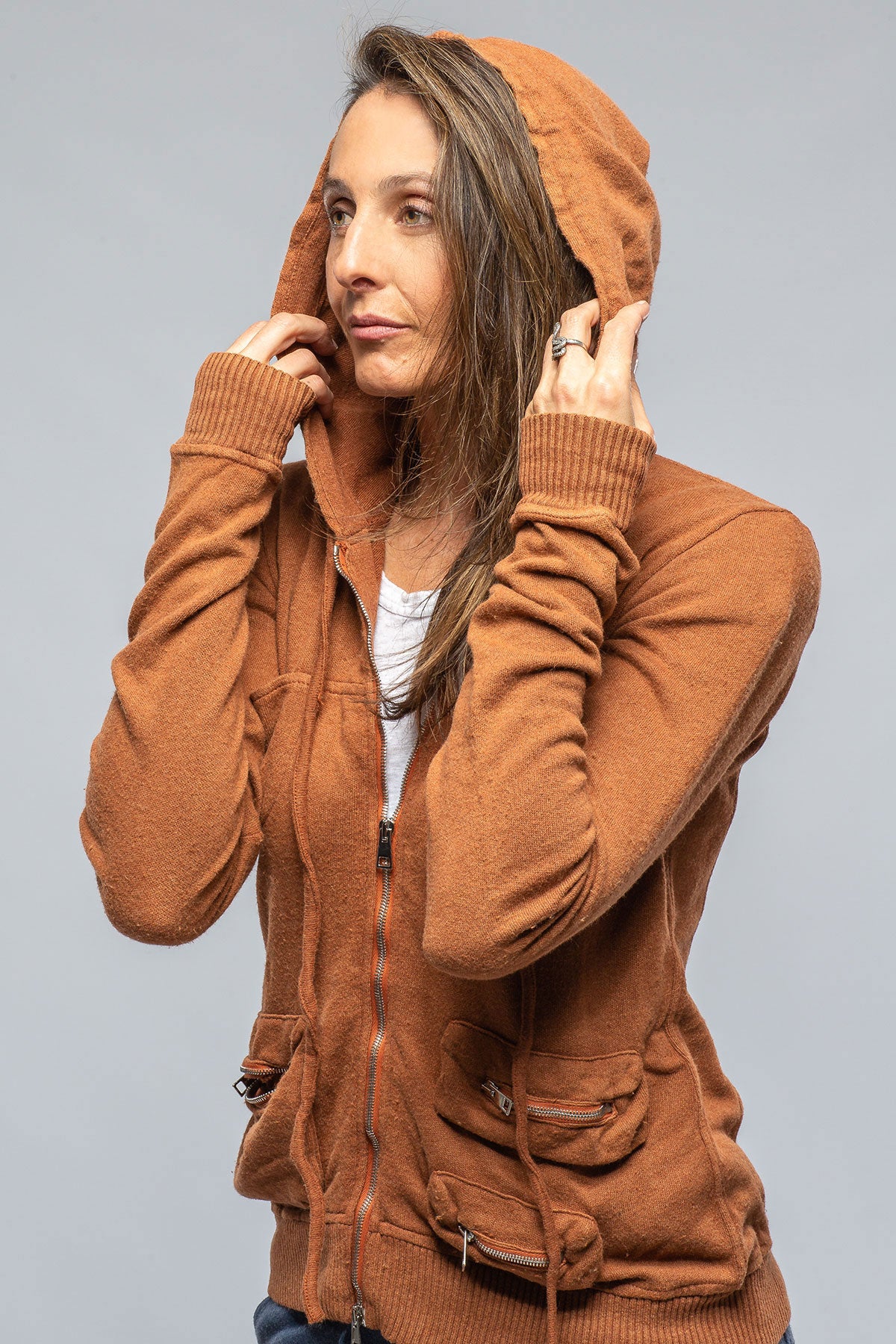 Axel's Premium Denim Pari Hoodie In Rust Ladies - Tops