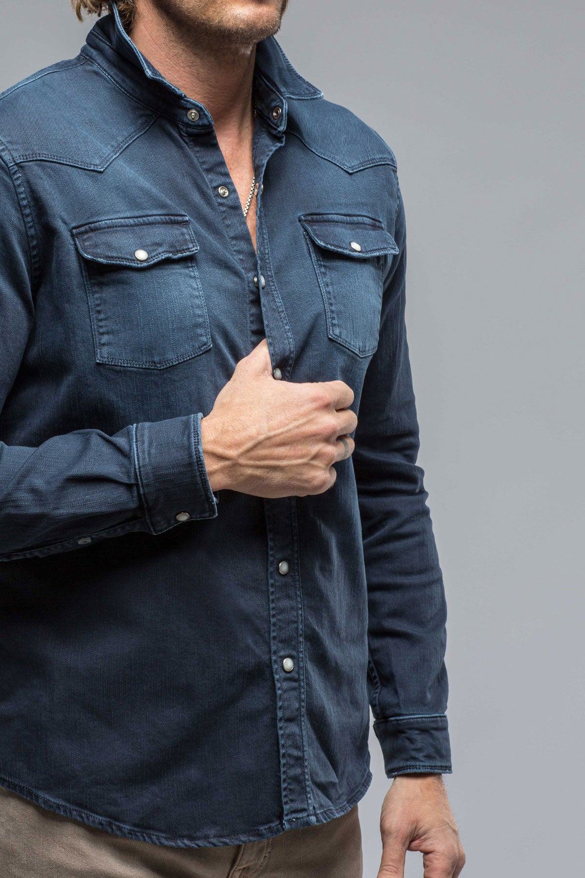 Ranger Colored Denim Snap Shirt In Blue Navy | Mens - Snap Shirts | Axel's Premium Denim