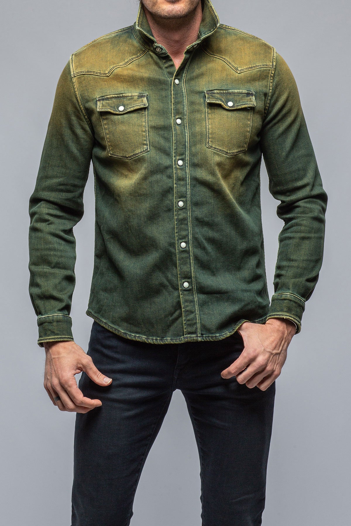 Roper Over-Dyed Western Snap Shirt In Ocra | Mens - Snap Shirts | Axel's Premium Denim