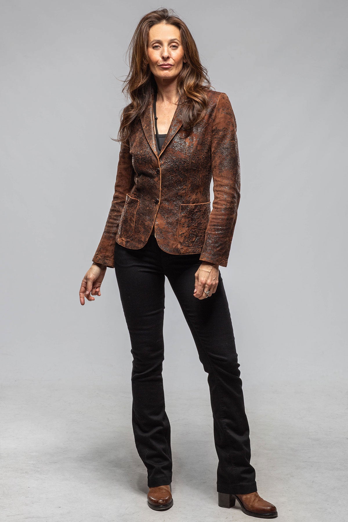 Axel's Renegade by Garrett Greta Distressed Leather Blazer In Tobacco Ladies - Outerwear - Leather