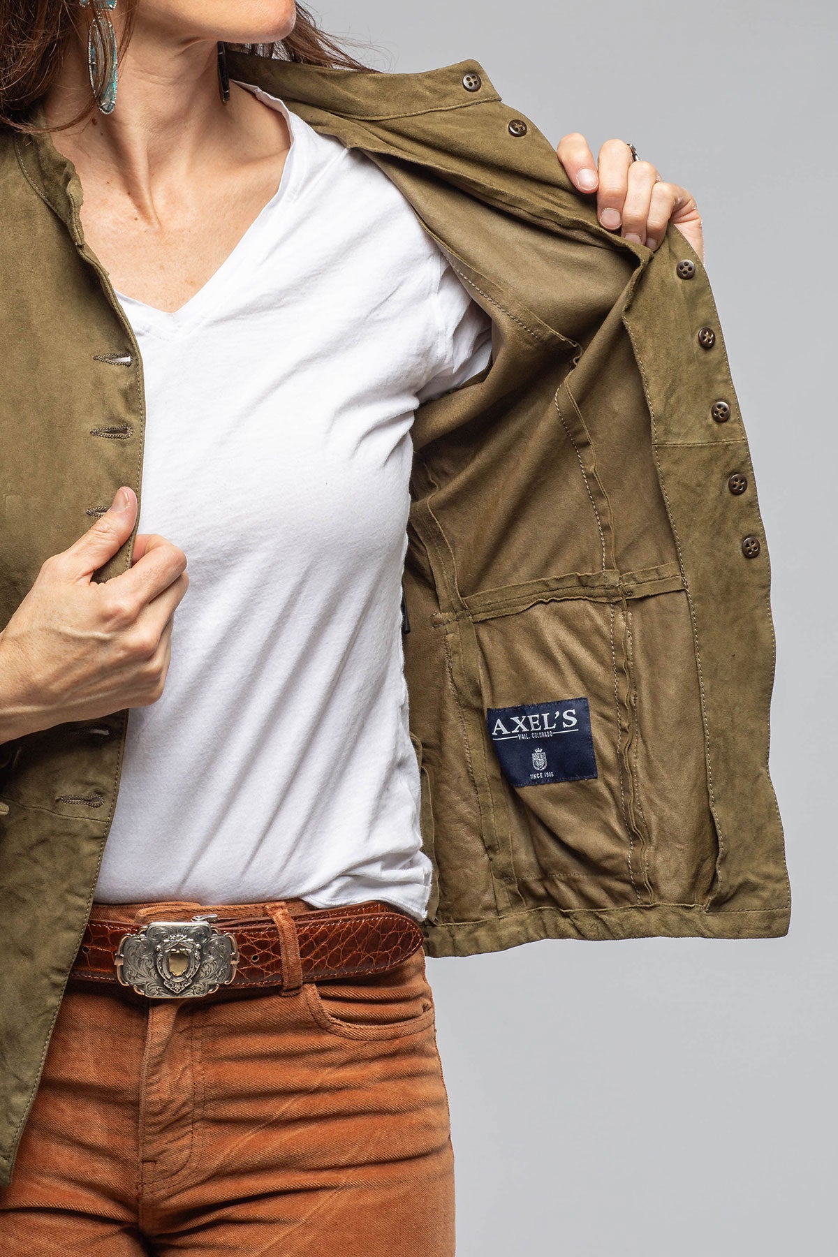 Axel's Renegade by Garrett Scarlet Washed Suede Shirt In Sage Ladies - Outerwear - Leather