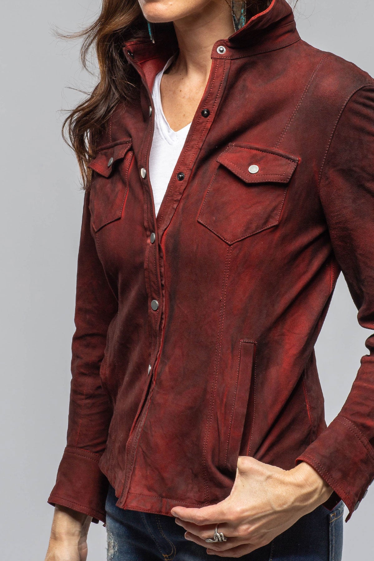 Axel's Renegade by Garrett | Yarrow Washed Suede Shirt In Charred Red | Ladies - Outerwear - Leather