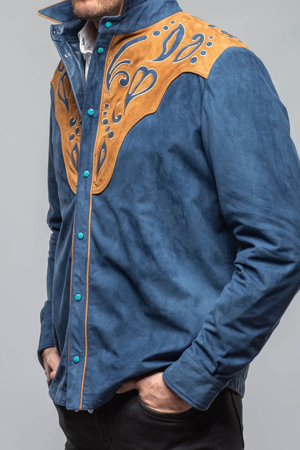 Axel's Stil | Corzo Western Suede Overshirt In Blue | Mens - Outerwear - Leather