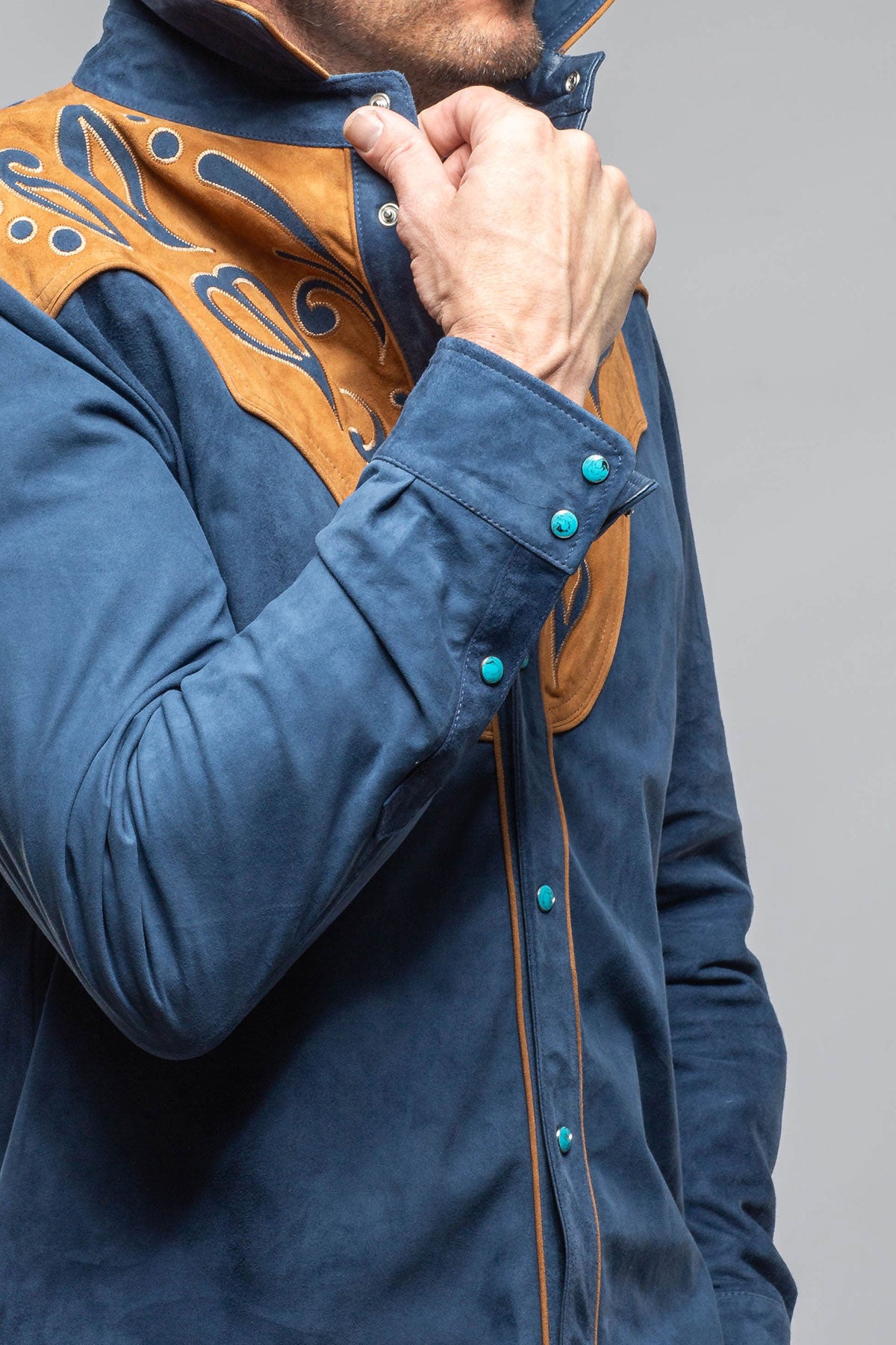 Axel's Stil | Corzo Western Suede Overshirt In Blue | Mens - Outerwear - Leather
