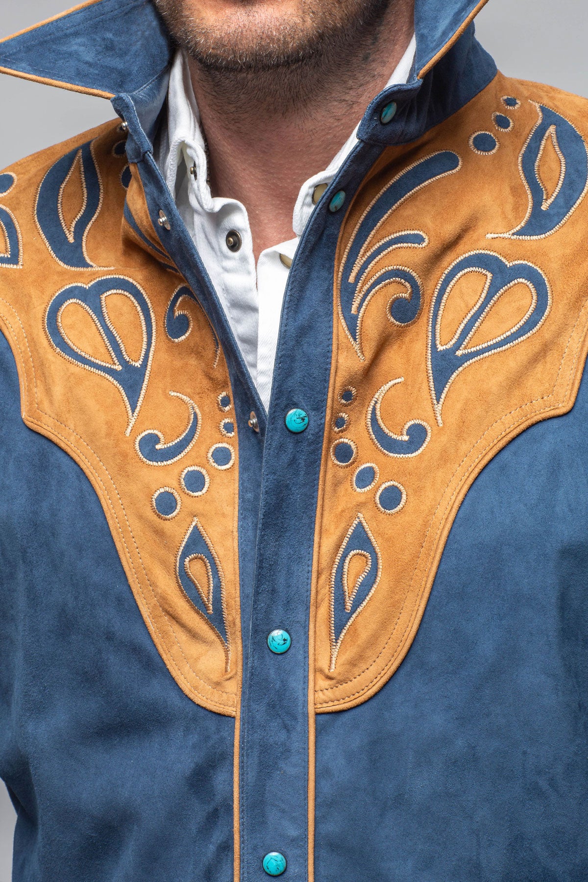 Axel's Stil | Corzo Western Suede Overshirt In Blue | Mens - Outerwear - Leather