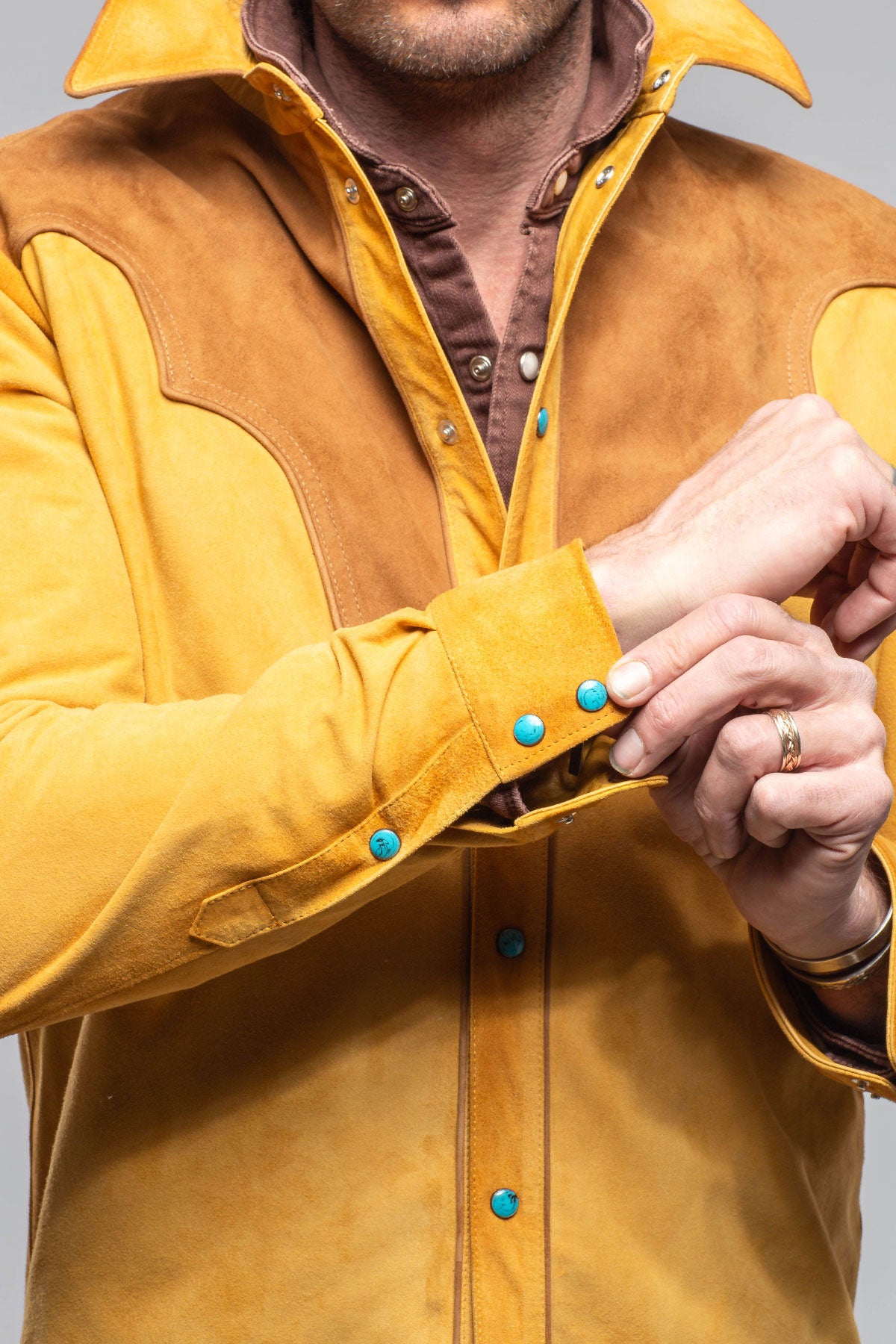 Corzo Western Suede Overshirt In Yellow | Mens - Outerwear - Leather | Axel's Stil