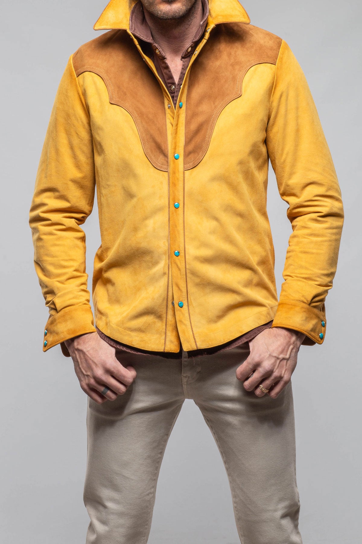 Corzo Western Suede Overshirt In Yellow | Mens - Outerwear - Leather | Axel's Stil