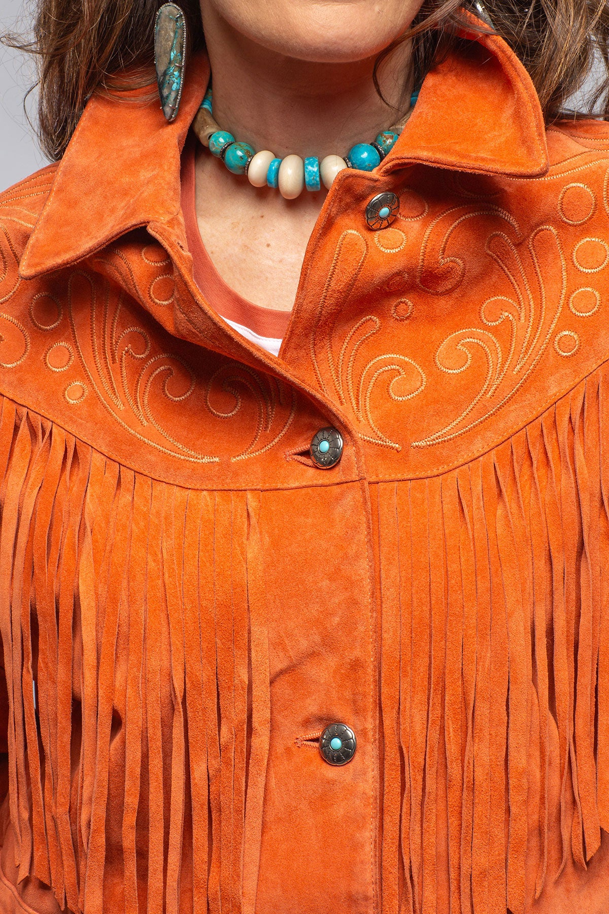 Ruby Embroidered Fringe Jacket In Poppy | Ladies - Outerwear - Leather | Axel's Stil