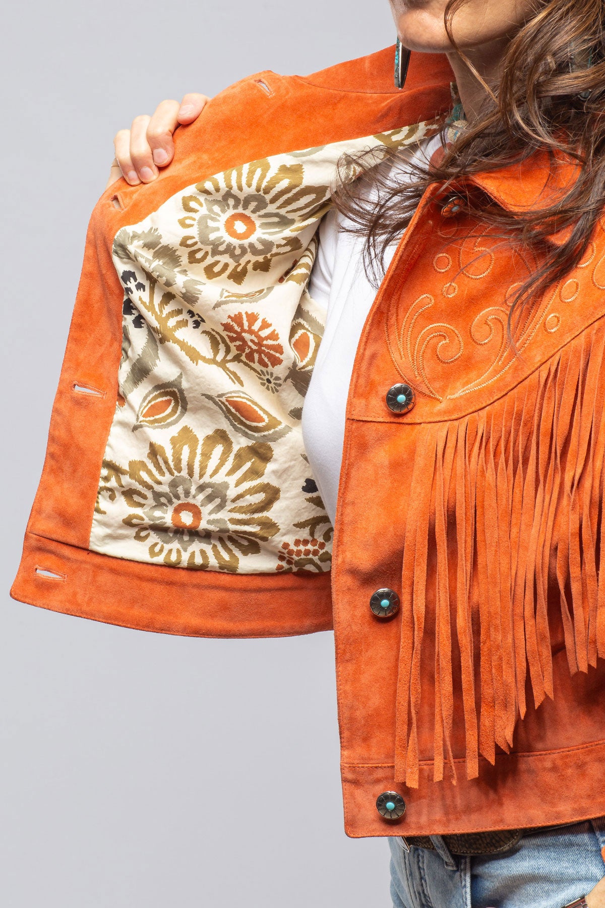 Ruby Embroidered Fringe Jacket In Poppy | Ladies - Outerwear - Leather | Axel's Stil