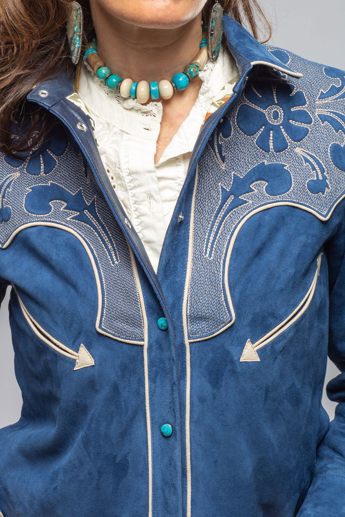 Axel's Stil | Scarlett Suede Western Shirt In Cornflower | Ladies - Outerwear - Leather