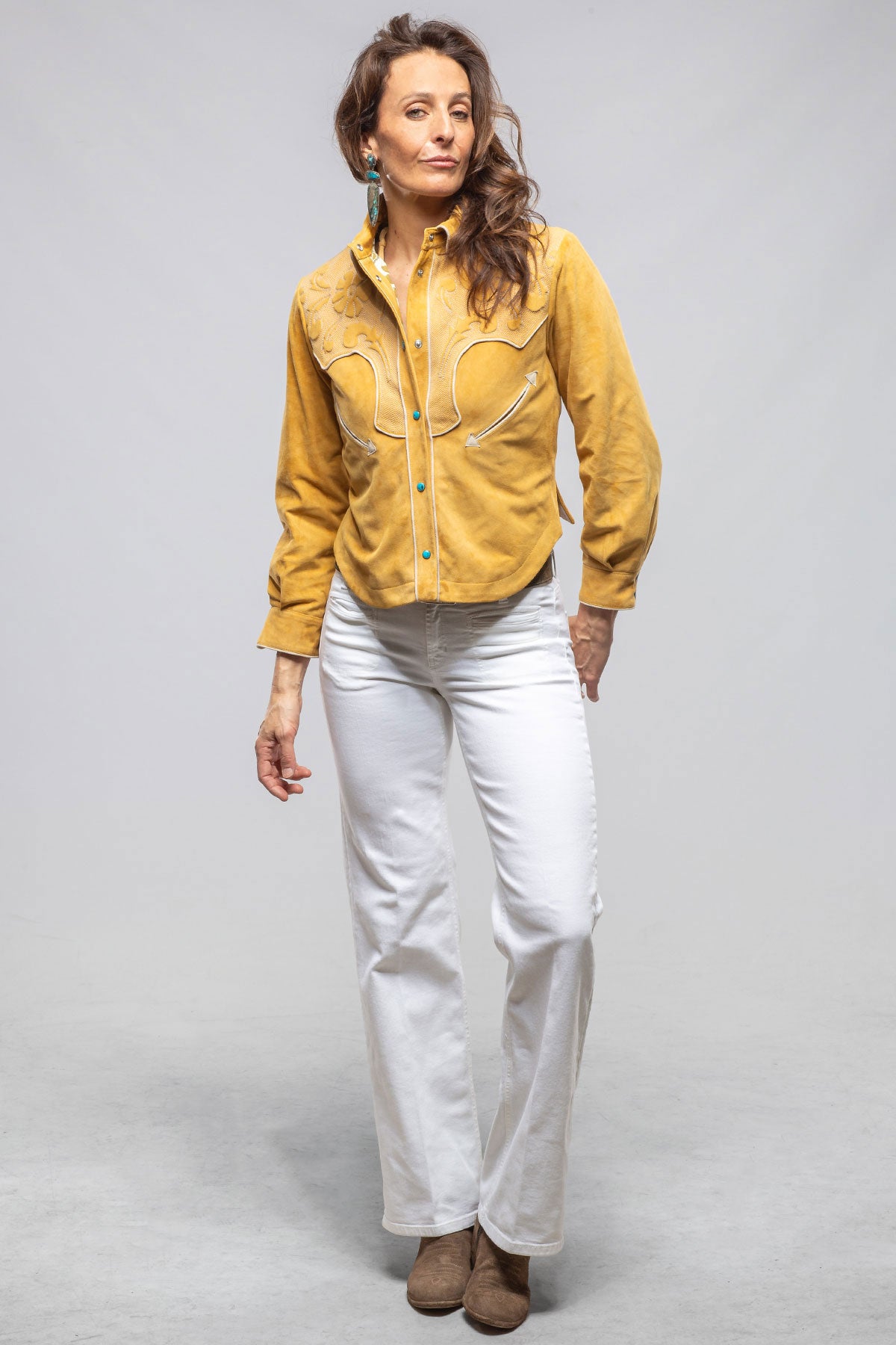 Axel's Stil Scarlett Suede Western Shirt In Sunflower Ladies - Outerwear - Leather