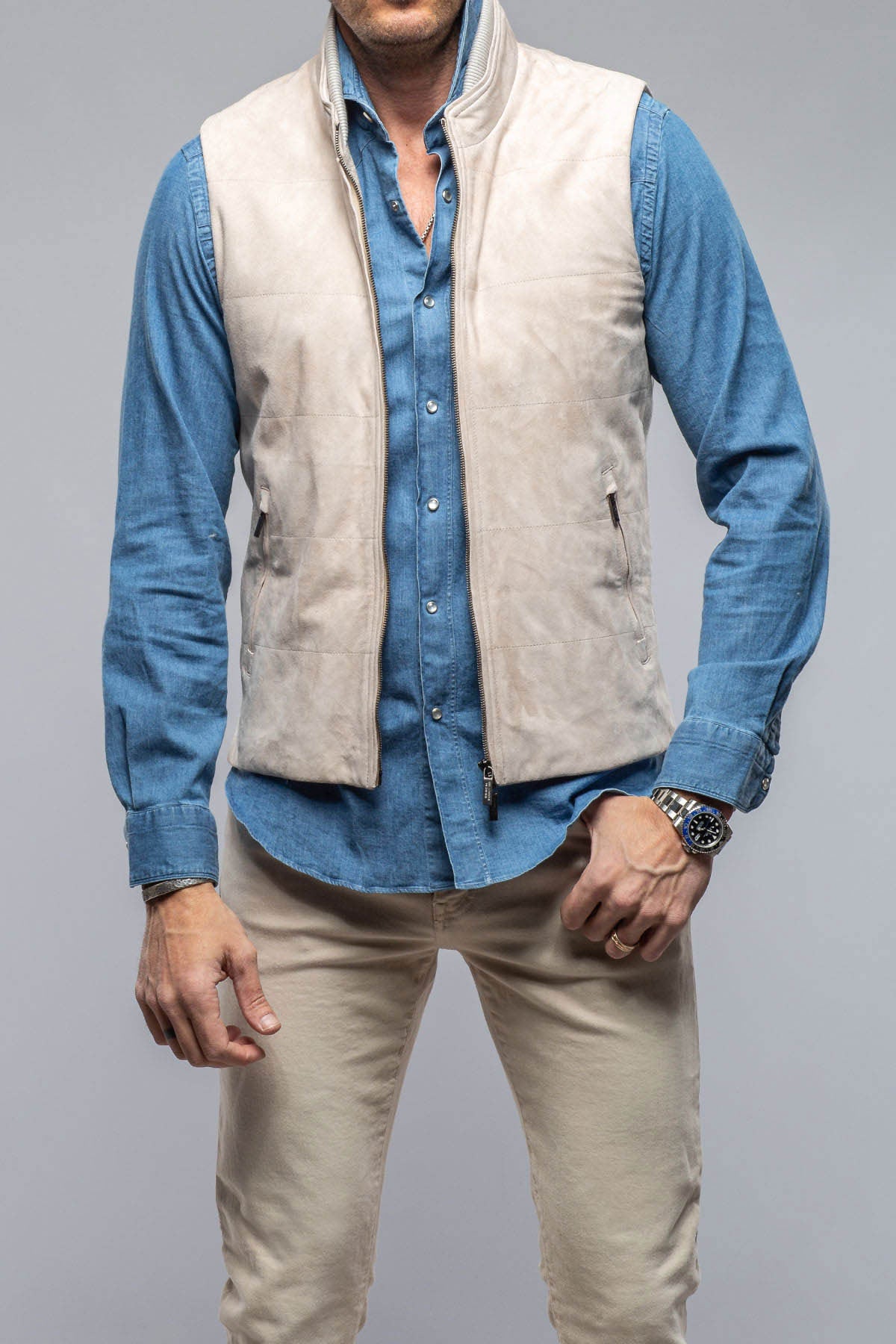 Axels-BDSR | Huracán Suede Vest In Ivory | Mens - Outerwear - Leather