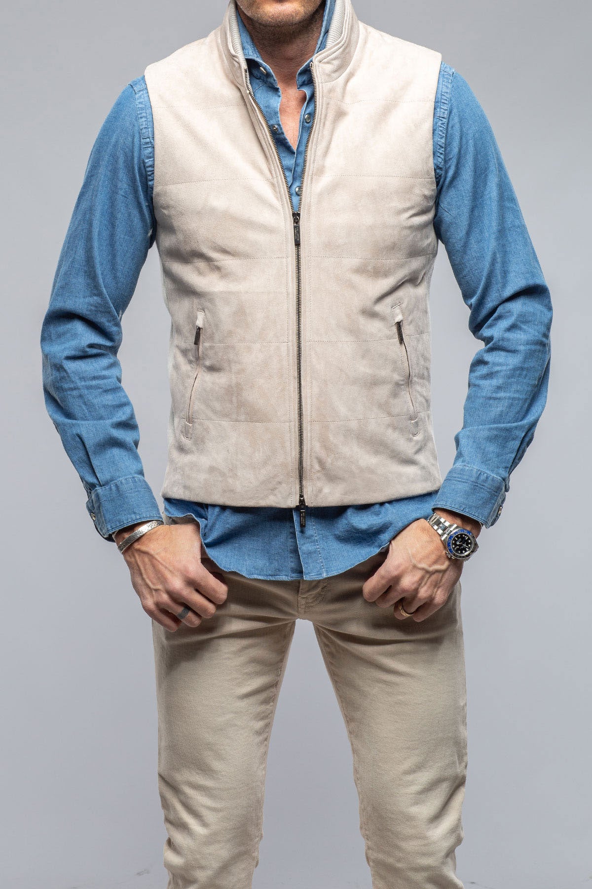 Axels-BDSR Huracán Suede Vest In Ivory Mens - Outerwear - Leather