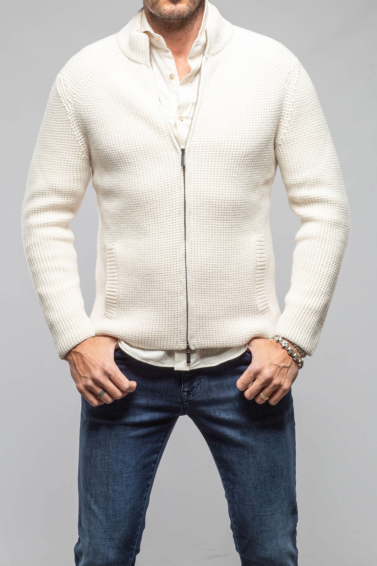 Axels-BDSR Timberline Woven Sweater Jacket In Cream Mens - Sweaters