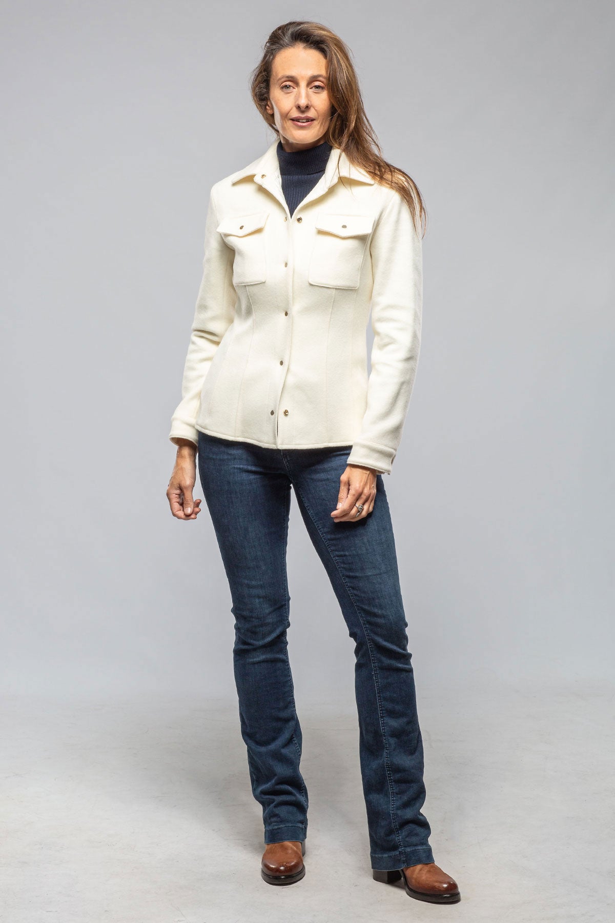 Eloise Virgin Wool Shirt Jacket In White | Ladies - Outerwear - Cloth | Axels
