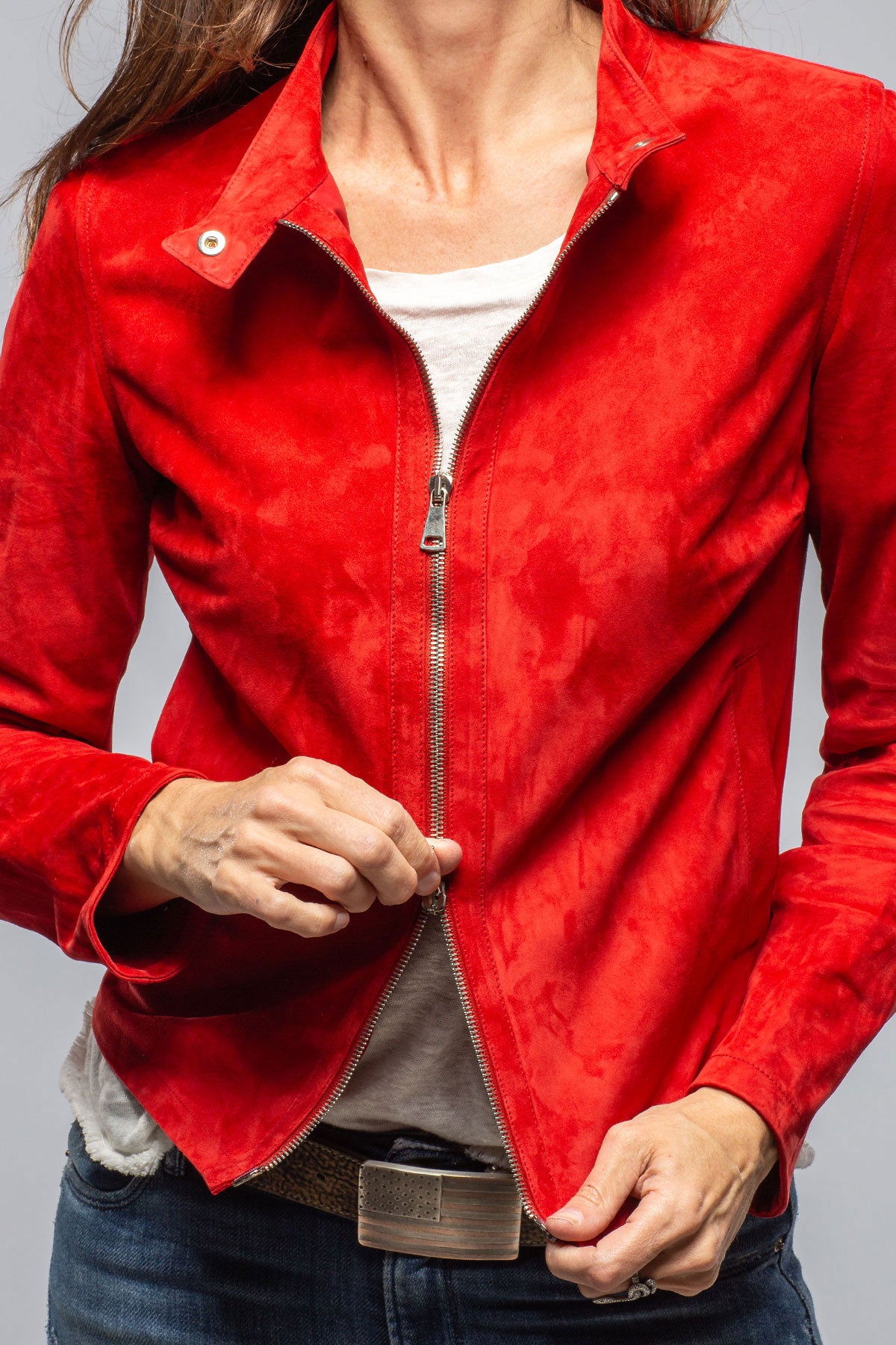 Axels Helen Suede Short Jacket In Rossa Ladies - Outerwear - Leather
