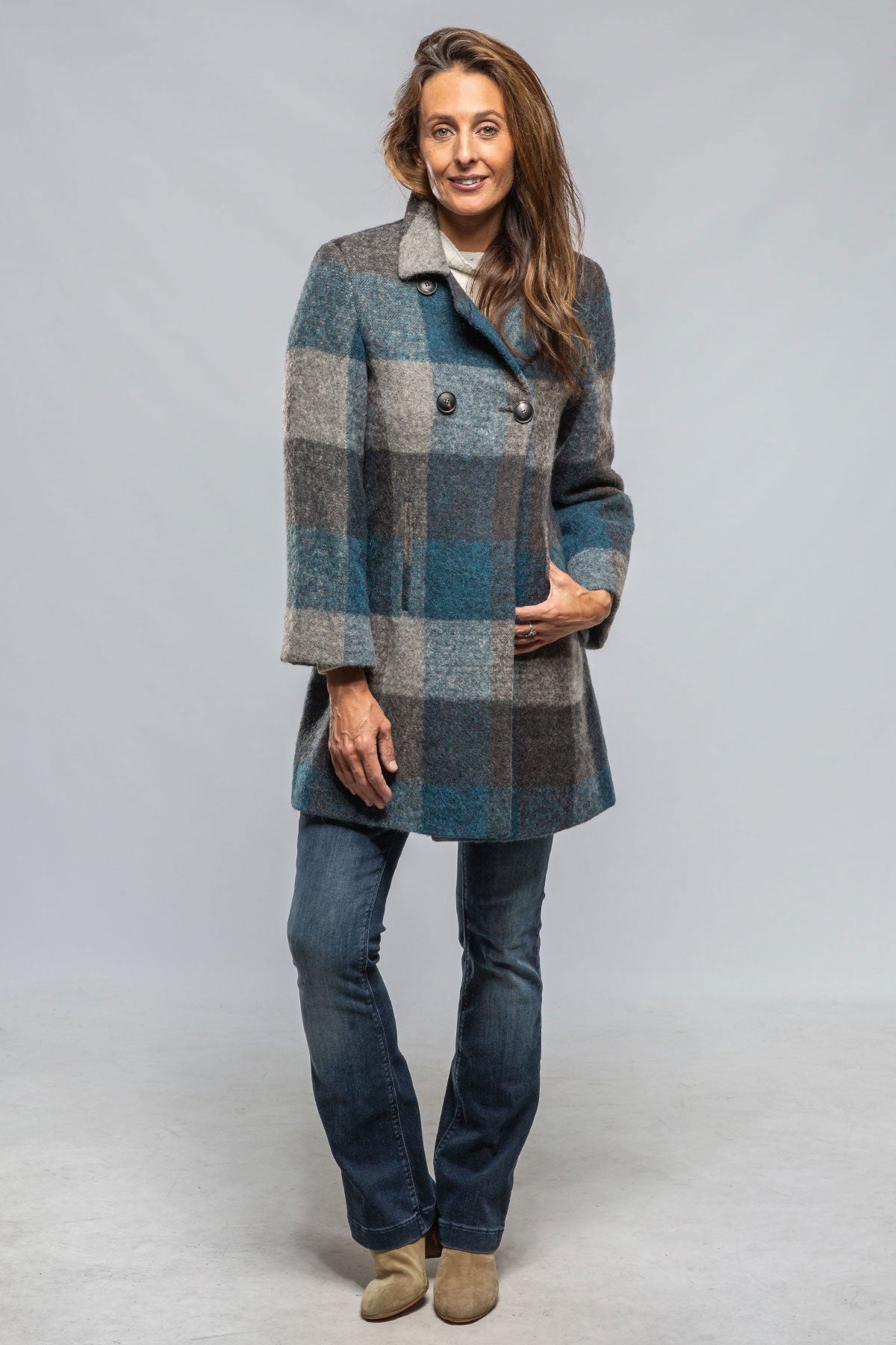 Axels Lexi Dbl Brstd Plaid Swing Coat Ladies - Outerwear - Cloth