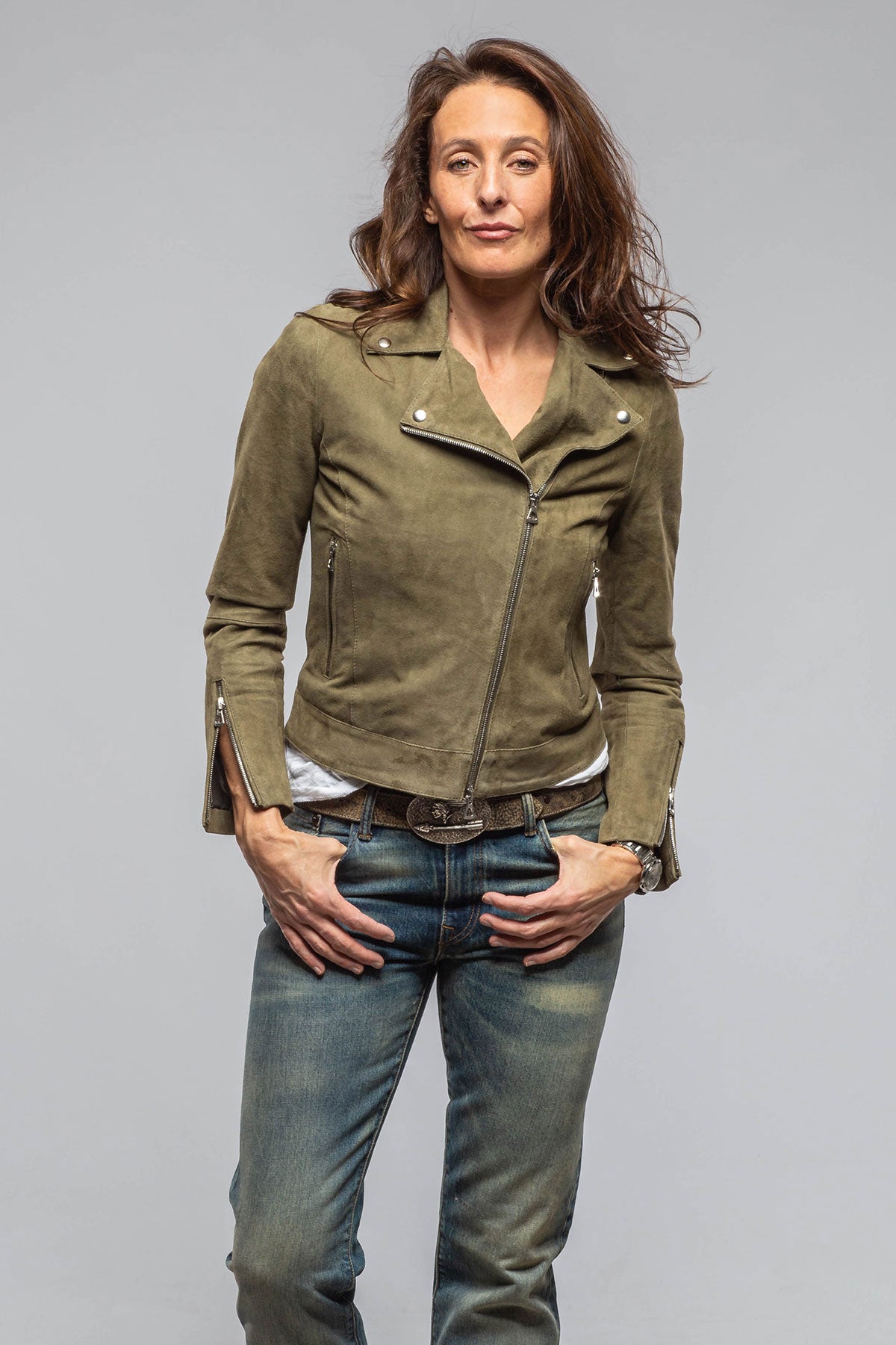 Axels Miley Suede Velour Moto Jacket Ladies - Outerwear - Leather