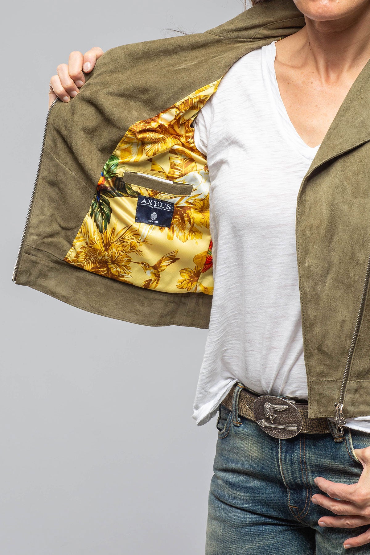 Axels Miley Suede Velour Moto Jacket Ladies - Outerwear - Leather