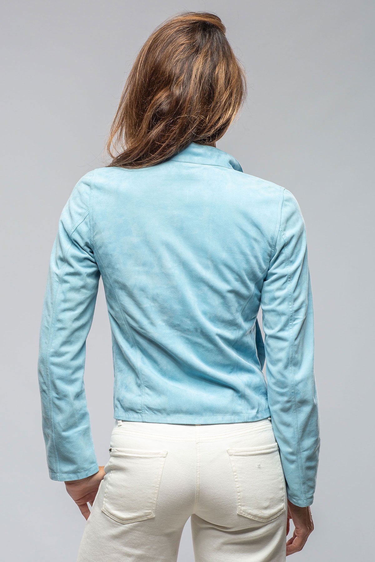 Axels Parigi Suede Jacket In Light Blue Ladies - Outerwear - Leather