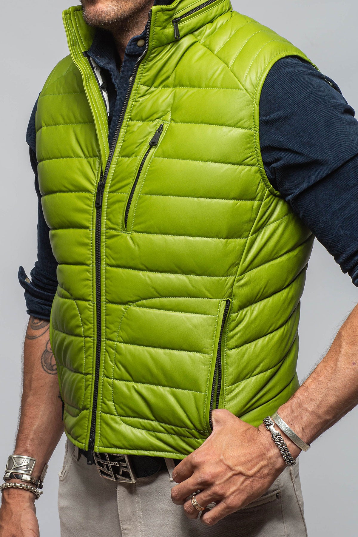 Saxan Leather Vest In Green