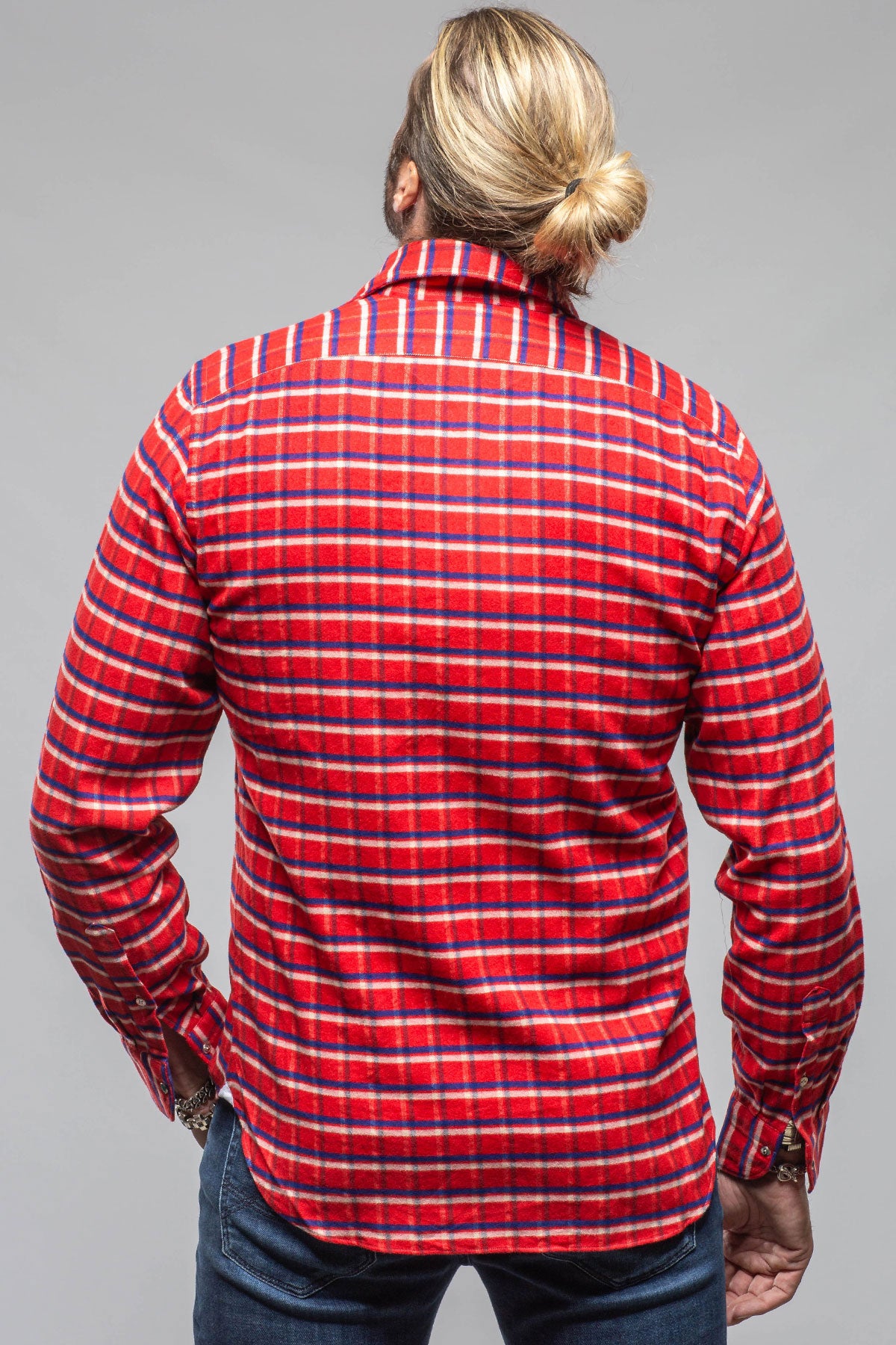 Harmony Check Flannel Snap Shirt In Red Navy