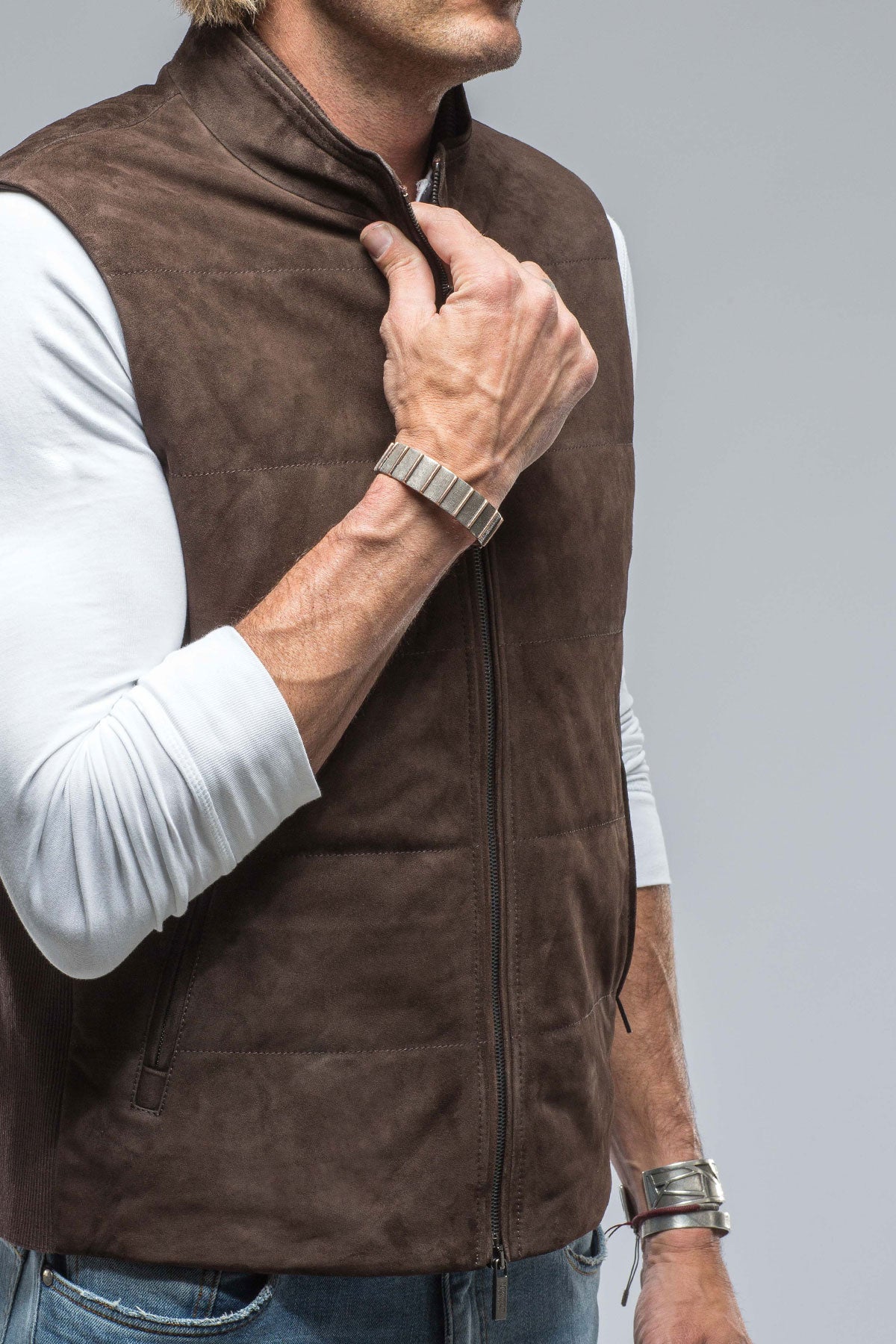 Baldassari Rye Suede Vest In Chocolate Mens - Outerwear - Leather