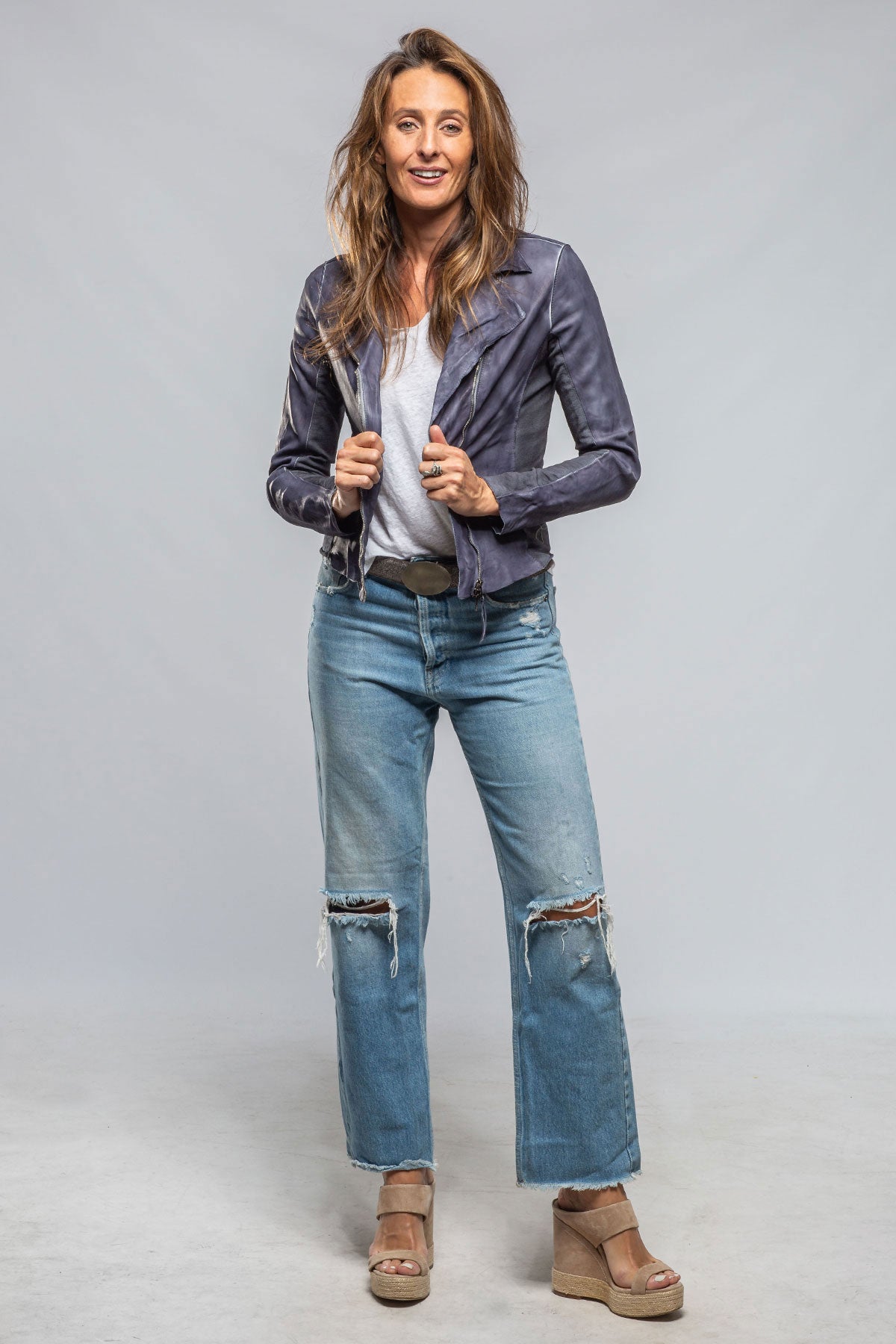 Natalia Lightweight Leather Jacket In Deep Blue | Ladies - Outerwear - Leather | Axel's