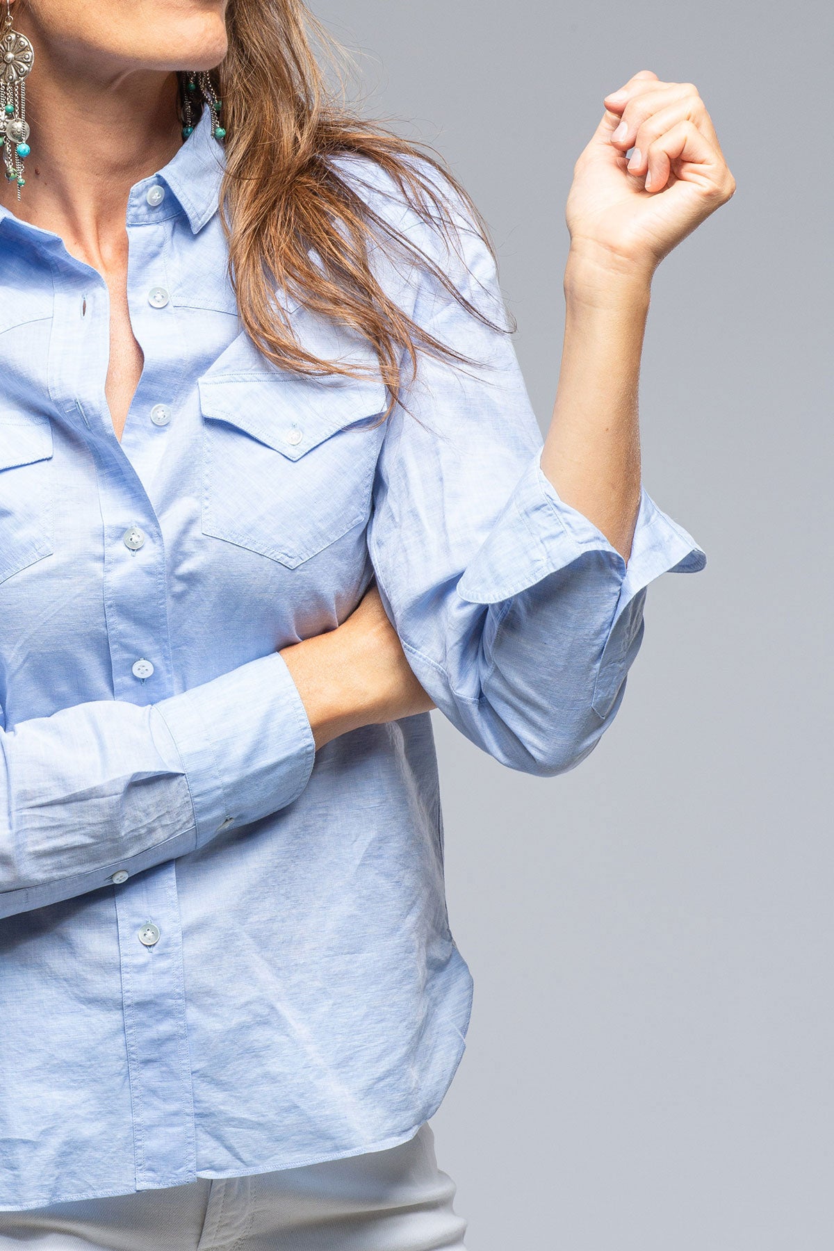 Marcella Linen Shirt in Sky Blue | Ladies - Tops | Finamore Napoli