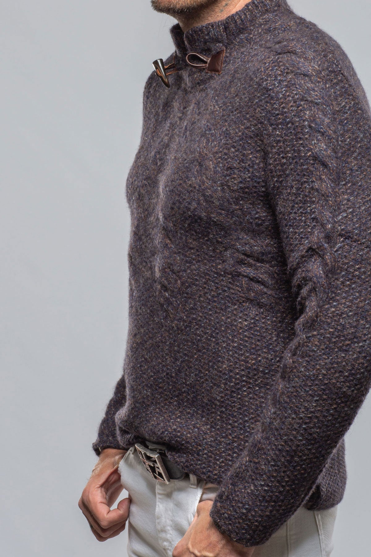 James Cable Sweater in Chocolate Melange | Mens - Sweaters | Robert Comstock
