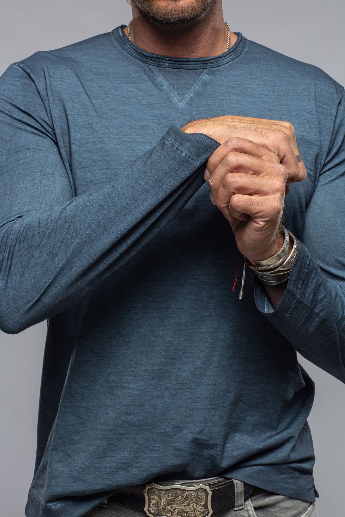 Kayo L/S Crew in Midnight Blue | Mens - Shirts - T-Shirts | Gimo's Cotton