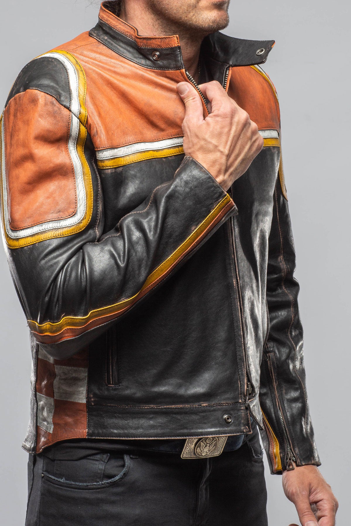 Retro Biker Jacket In Yellow, White