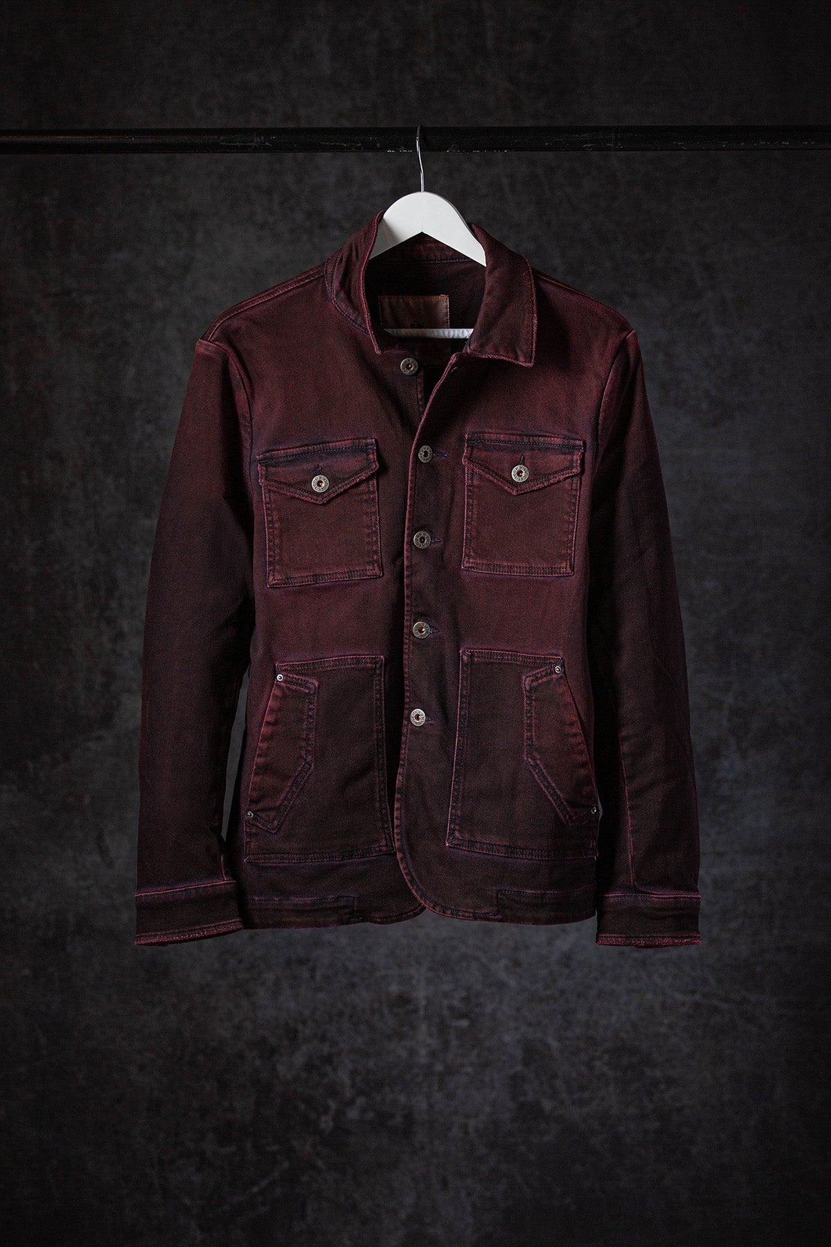 Chase Denim Jacket In Bordeaux | Mens - Outerwear - Overshirts | Teleria Zed